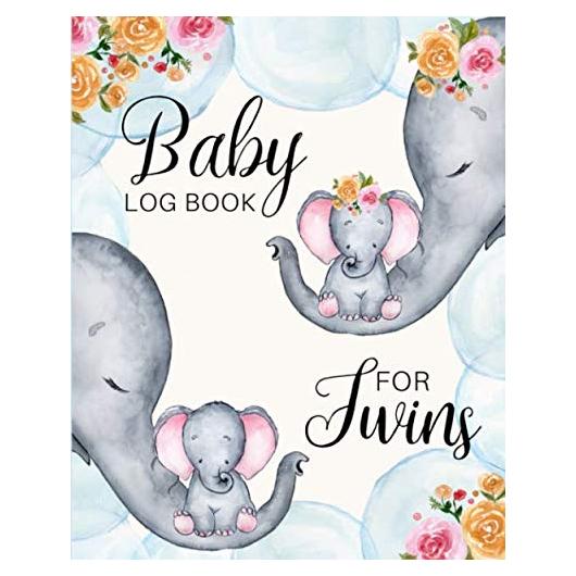 Baby Log Book For Twins: Daily Tracker for Newborns Infant Twins, Record Feedings, Diapers, Sleep Schedule and More, Log for Over 3 Months, 8X10, Baby Care Logbook for Twins, Elephant Theme Baby Gifts