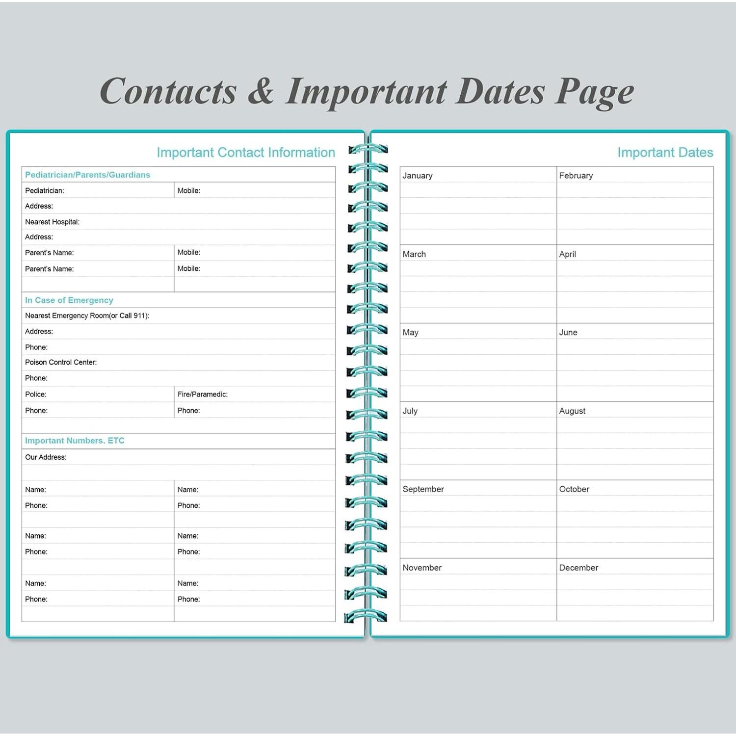 Registro Diario del Bebé Heveboik A5 150 Páginas Verde Azulado