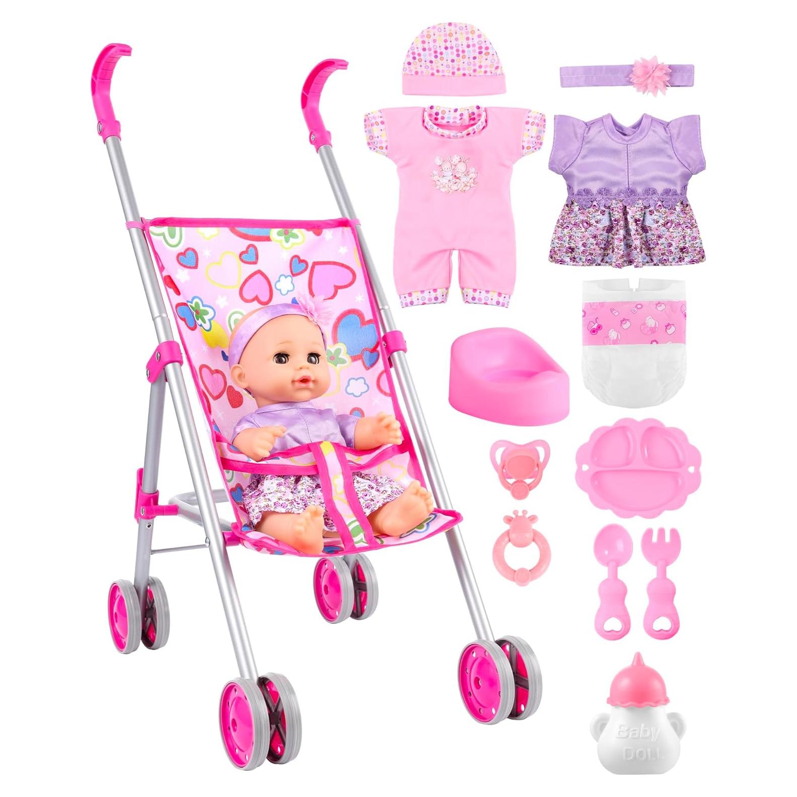 Carrito de Muñeca GAGAKU con Muñeca de 30 cm y Accesorios