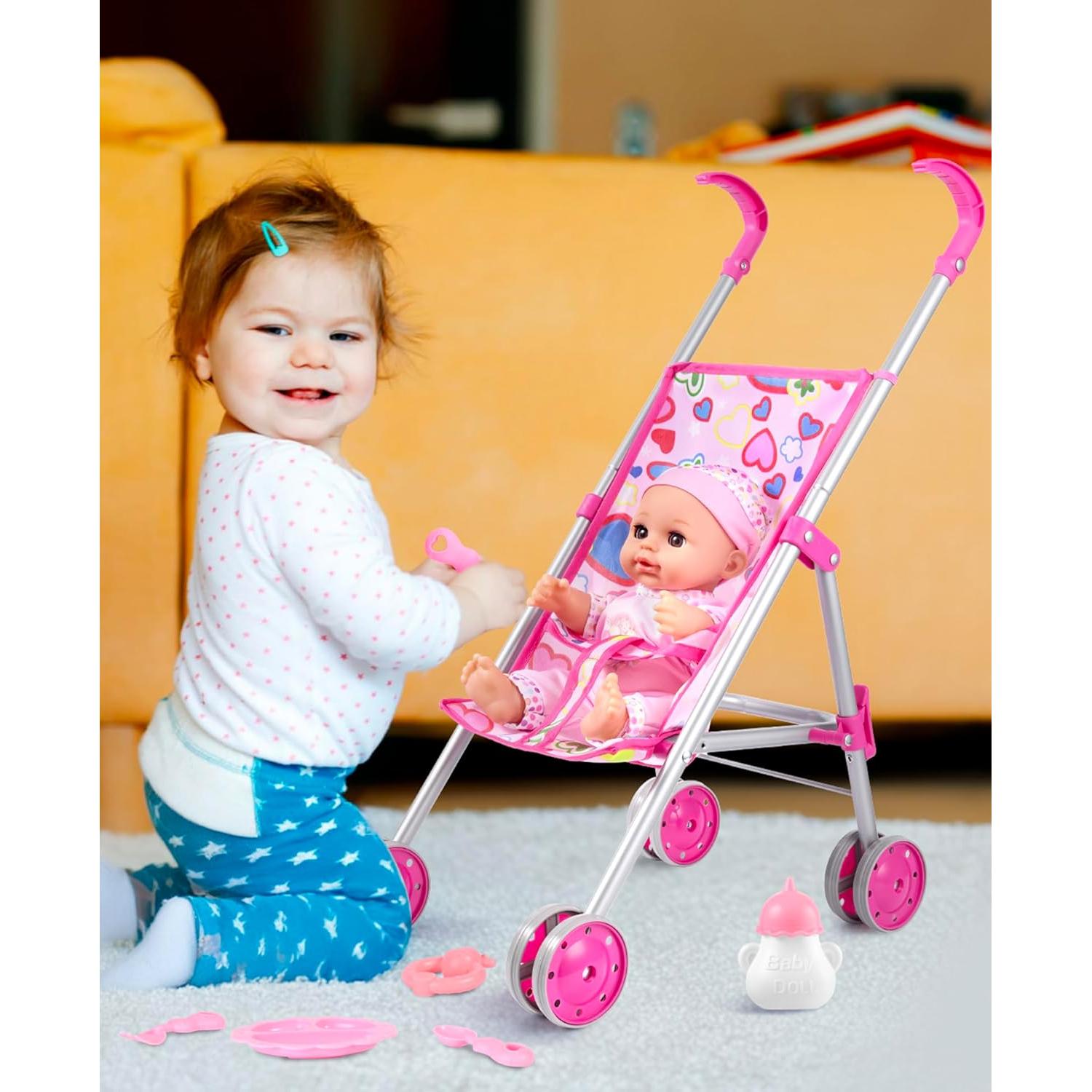 Carrito de Muñeca GAGAKU con Muñeca de 30 cm y Accesorios