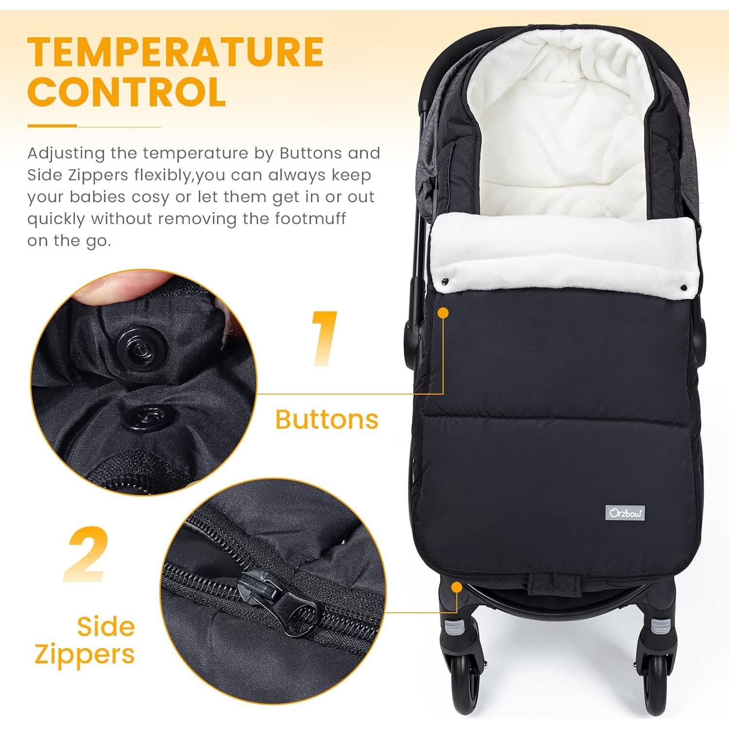 Saco de pies Orzbow negro para cochecito 90x48 cm