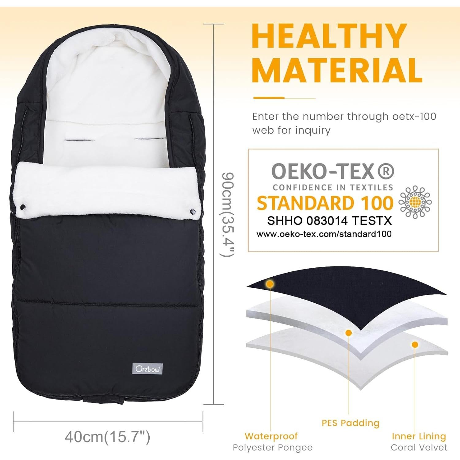 Saco de pies Orzbow negro para cochecito 90x48 cm