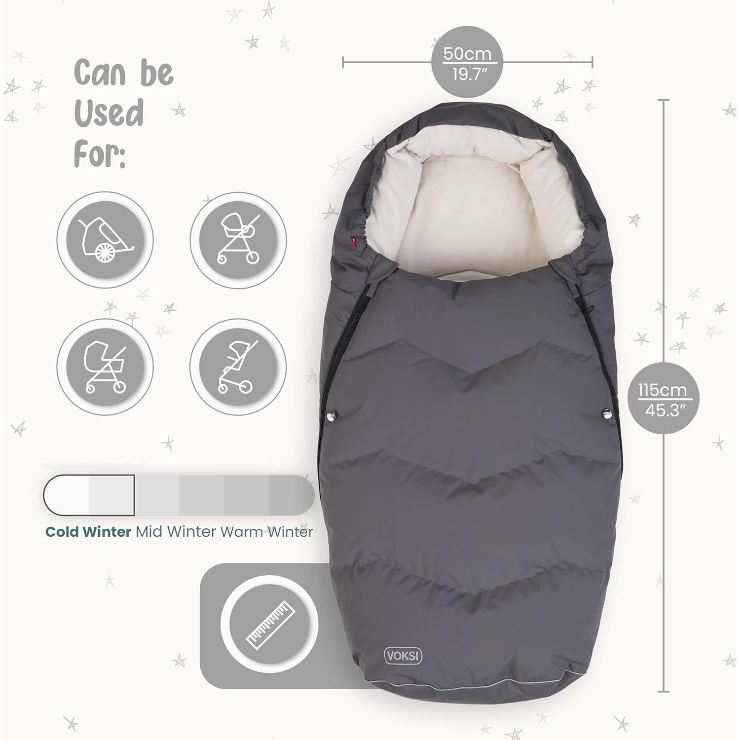 Saco de pies Voksi Urbano 2025, Lana y Plumón, Gris