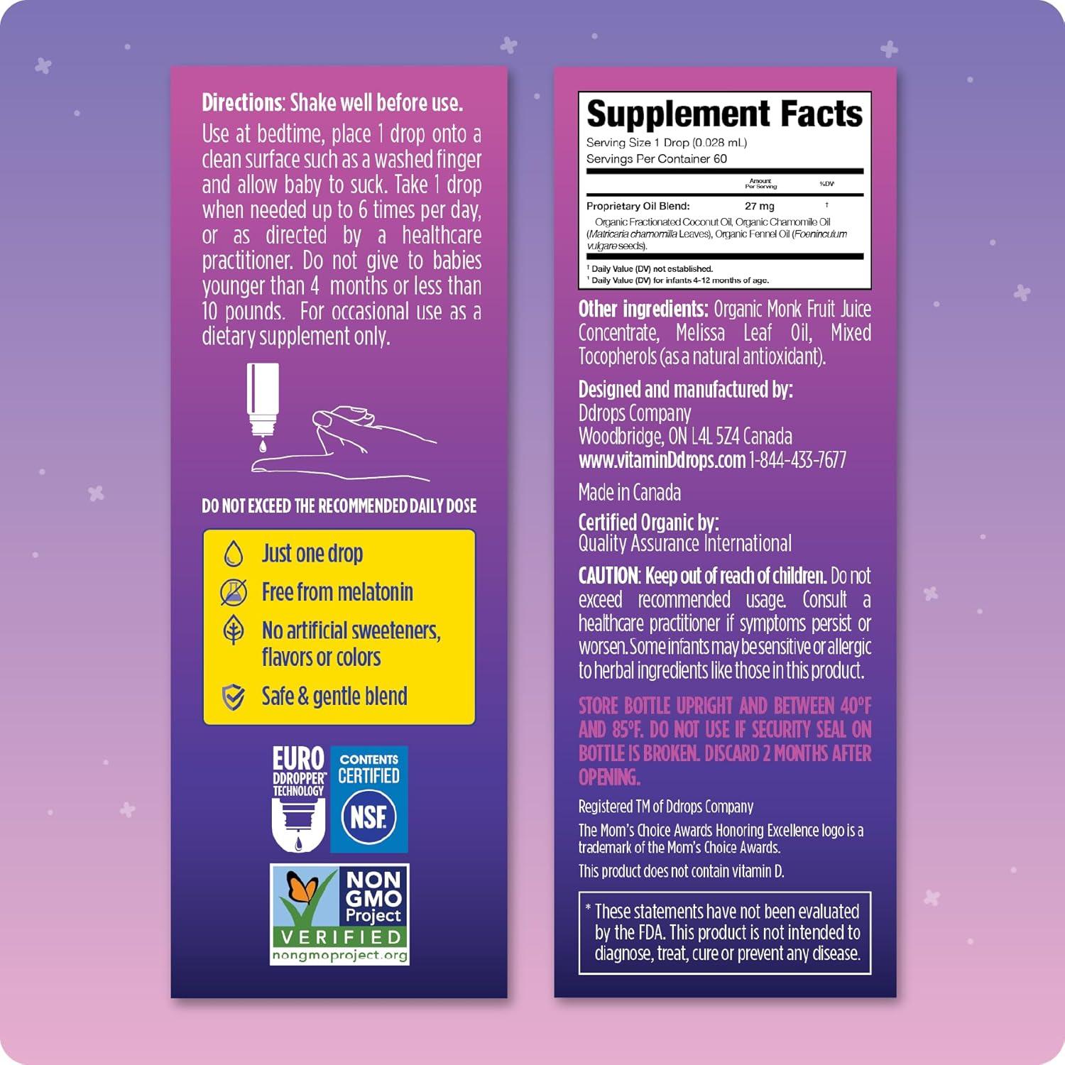 Gotas para Dormir Bebés Ddrops 60ml Orgánicas Sin Melatonina