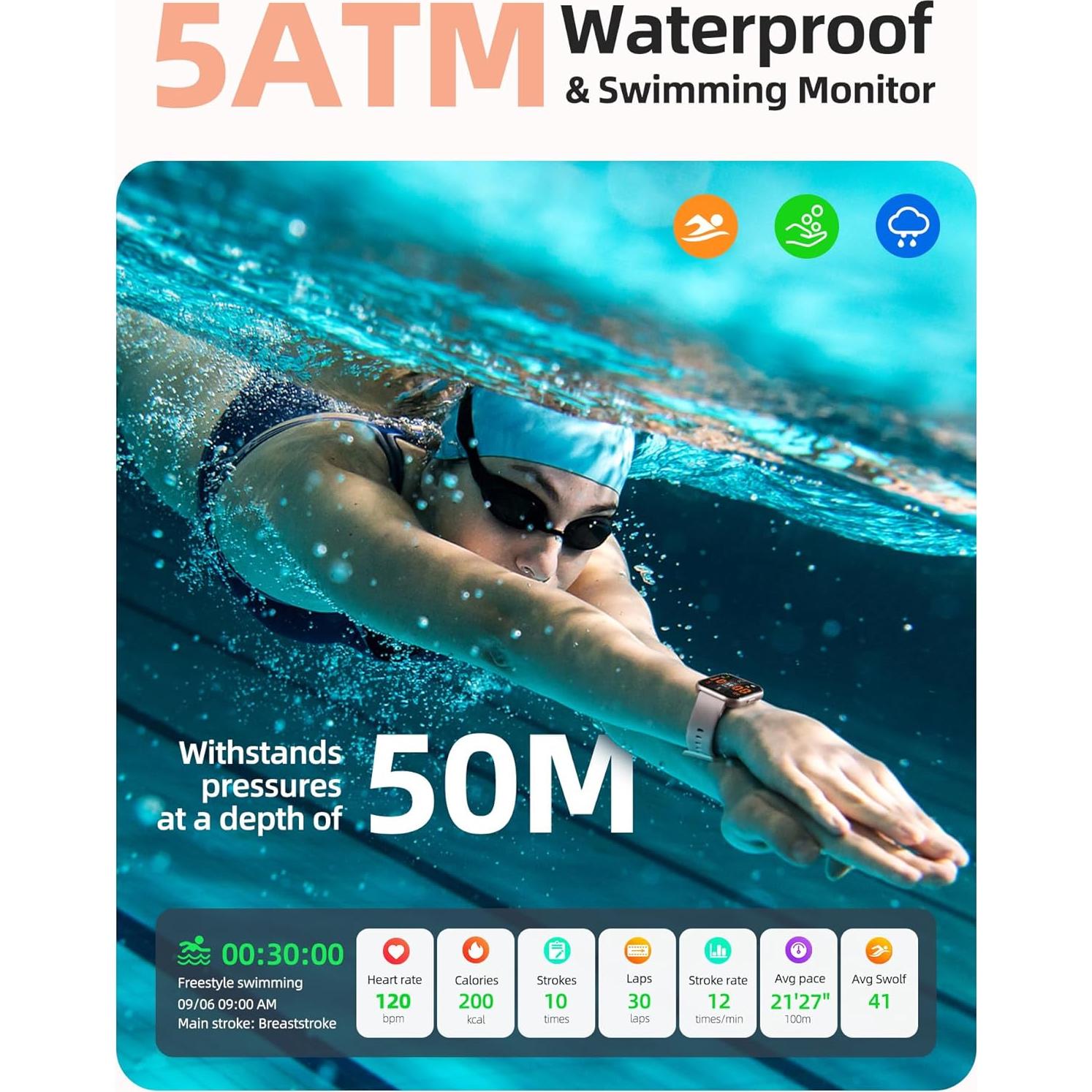 Reloj Inteligente Parsonver 5ATM Oro Rosa, 110 Modos Deportivos