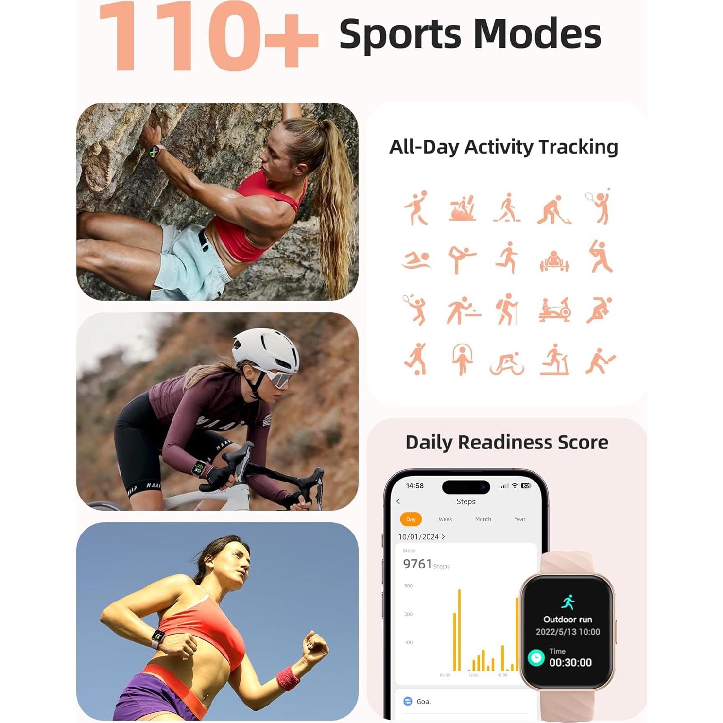 Reloj Inteligente Parsonver 5ATM Oro Rosa, 110 Modos Deportivos