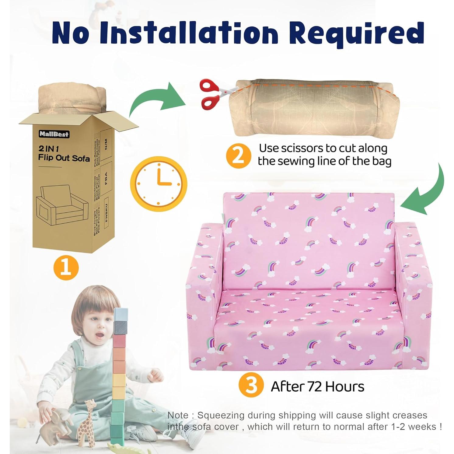 Sofá Cama para Niños MallBest Rosa/Rainbow 2 en 1