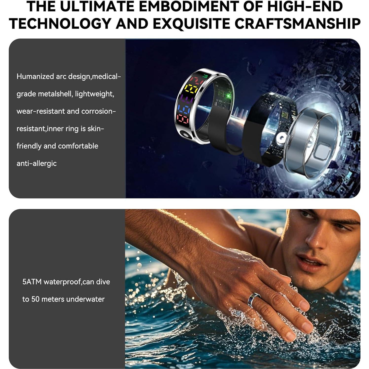 Anillo Inteligente Hivisuals #11 con Pantalla Color y Monitoreo de Salud