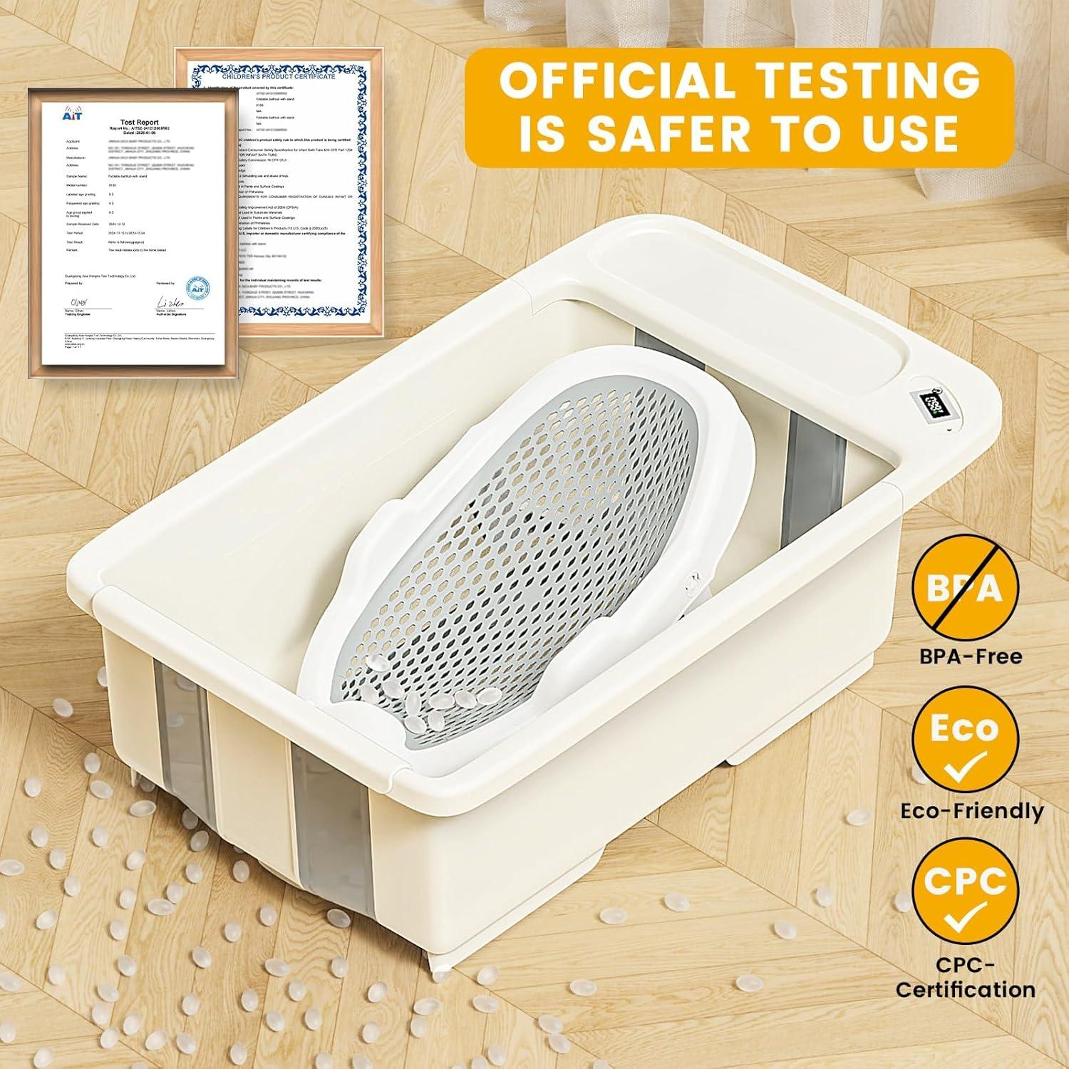 Bañera Plegable para Bebés SRGAFIX con Termómetro y Soporte