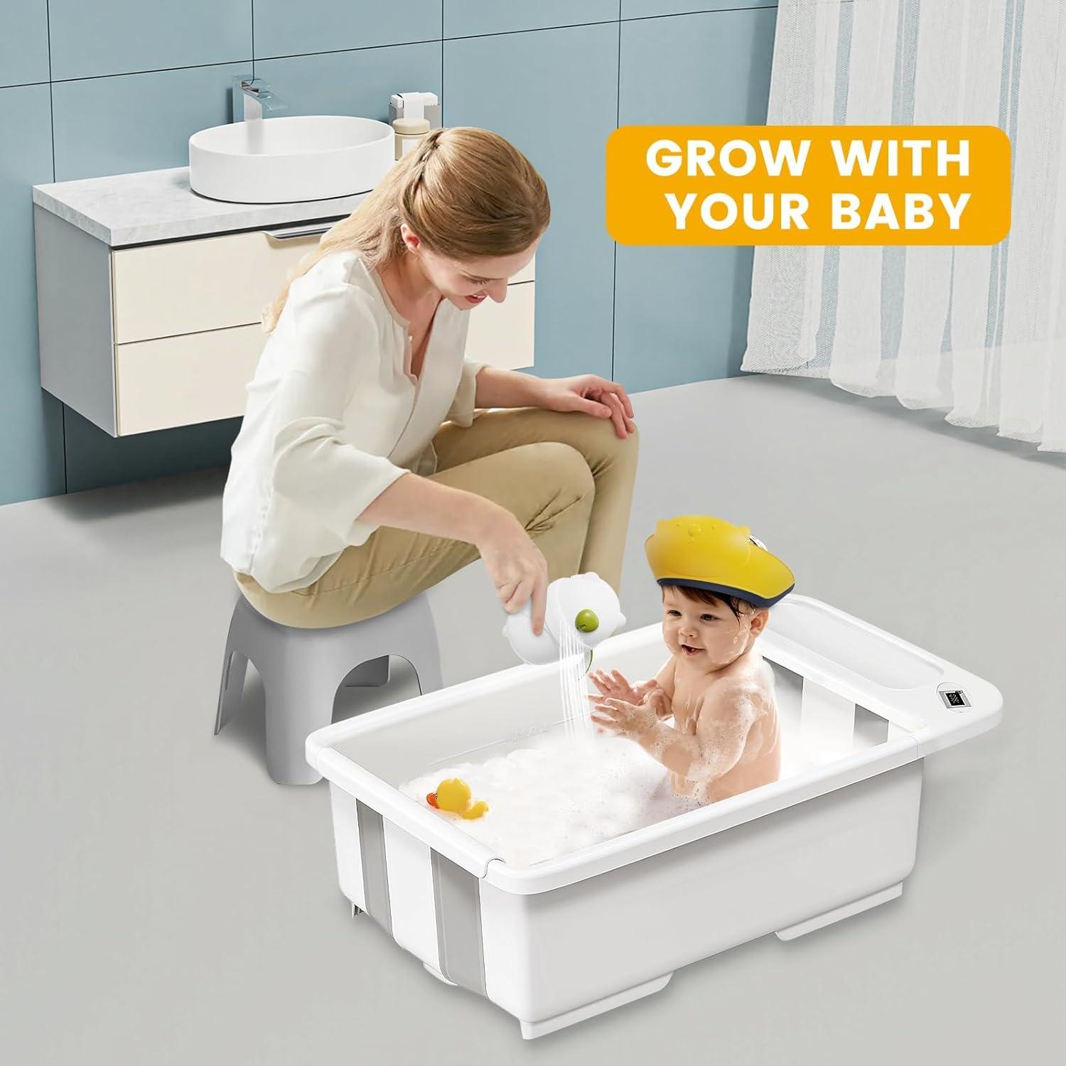 Bañera Plegable para Bebés SRGAFIX con Termómetro y Soporte