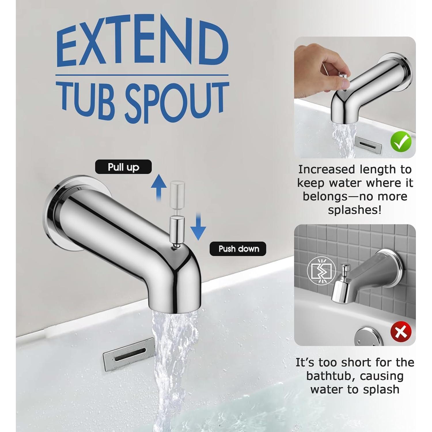 Grifo de bañera YASINU 7" con desvío, cromo, fácil instalación