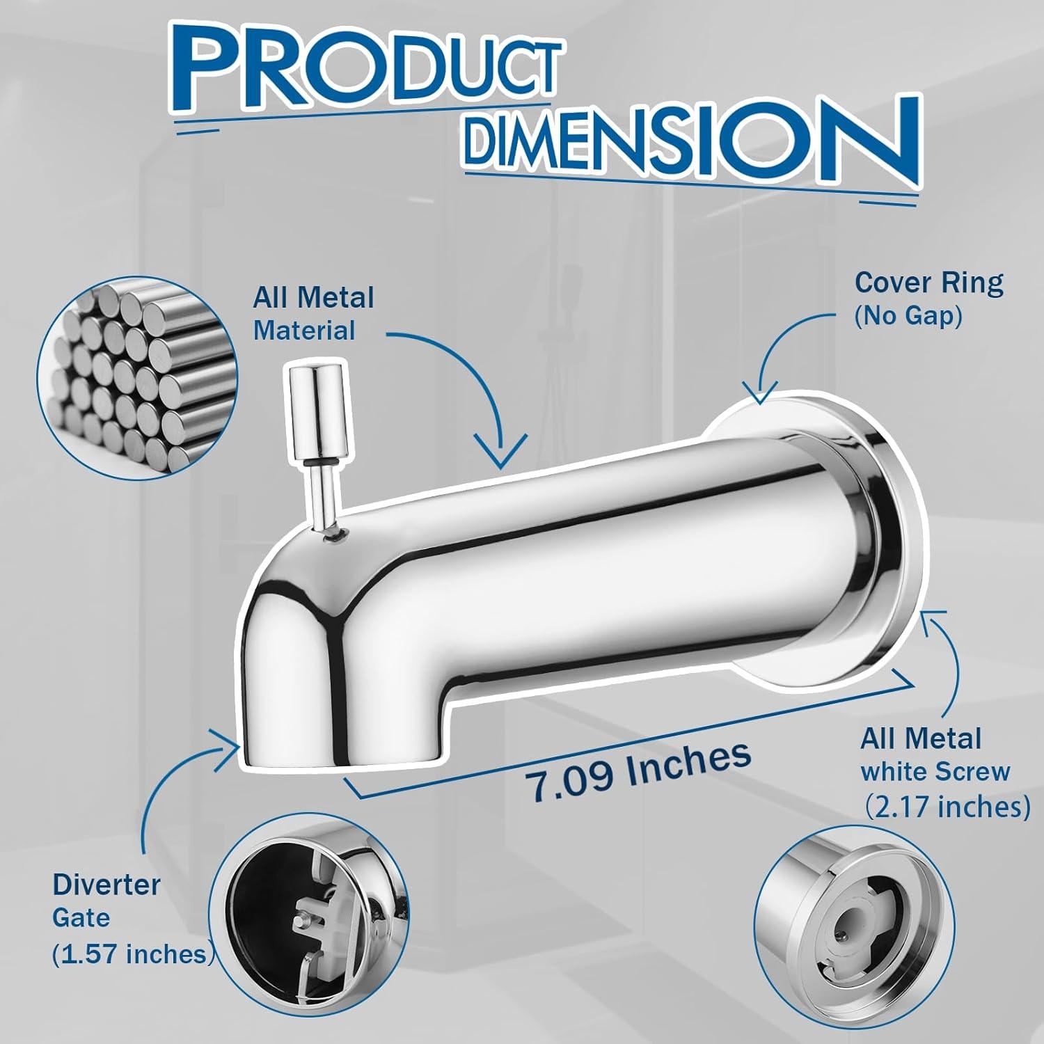 Grifo de bañera YASINU 7" con desvío, cromo, fácil instalación