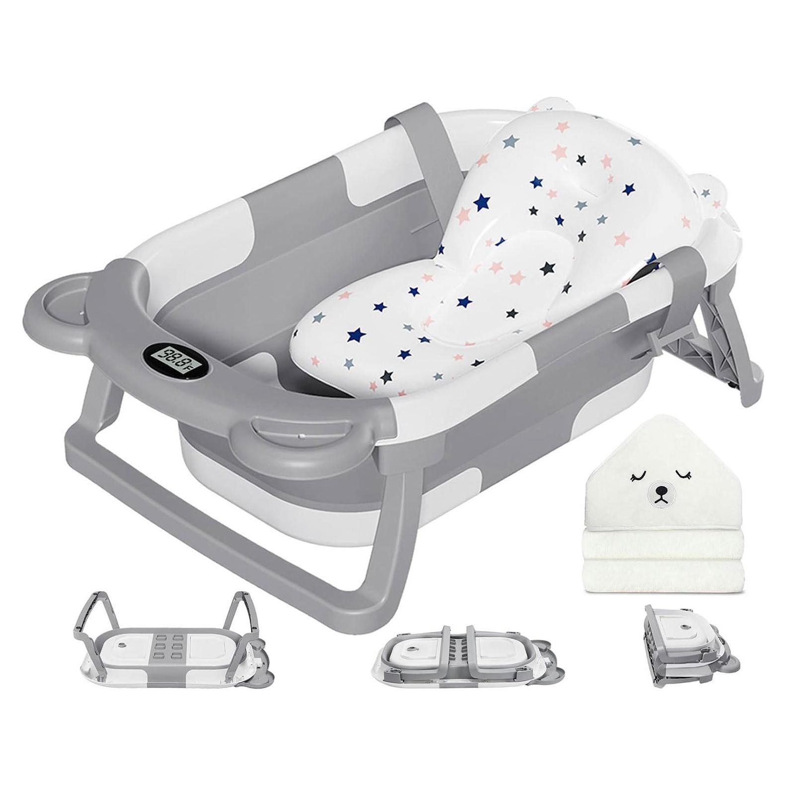 Bañera Plegable para Bebés MoreFeel con Termómetro y Toalla