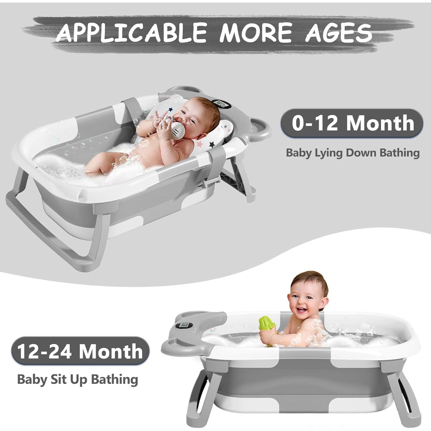 Bañera Plegable para Bebés MoreFeel con Termómetro y Toalla