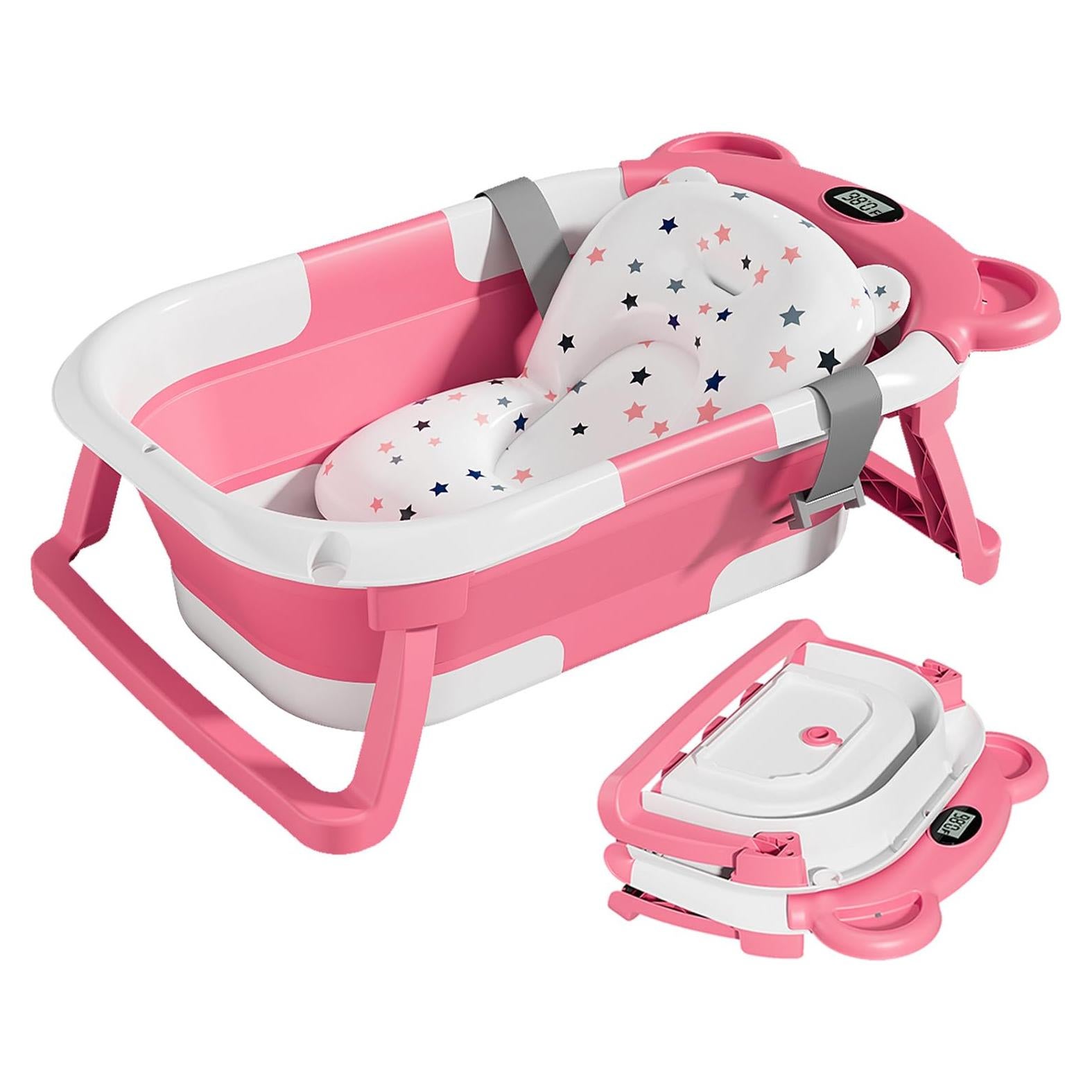 Bañera Plegable para Bebés TPN Rosa con Cojín y Termómetro