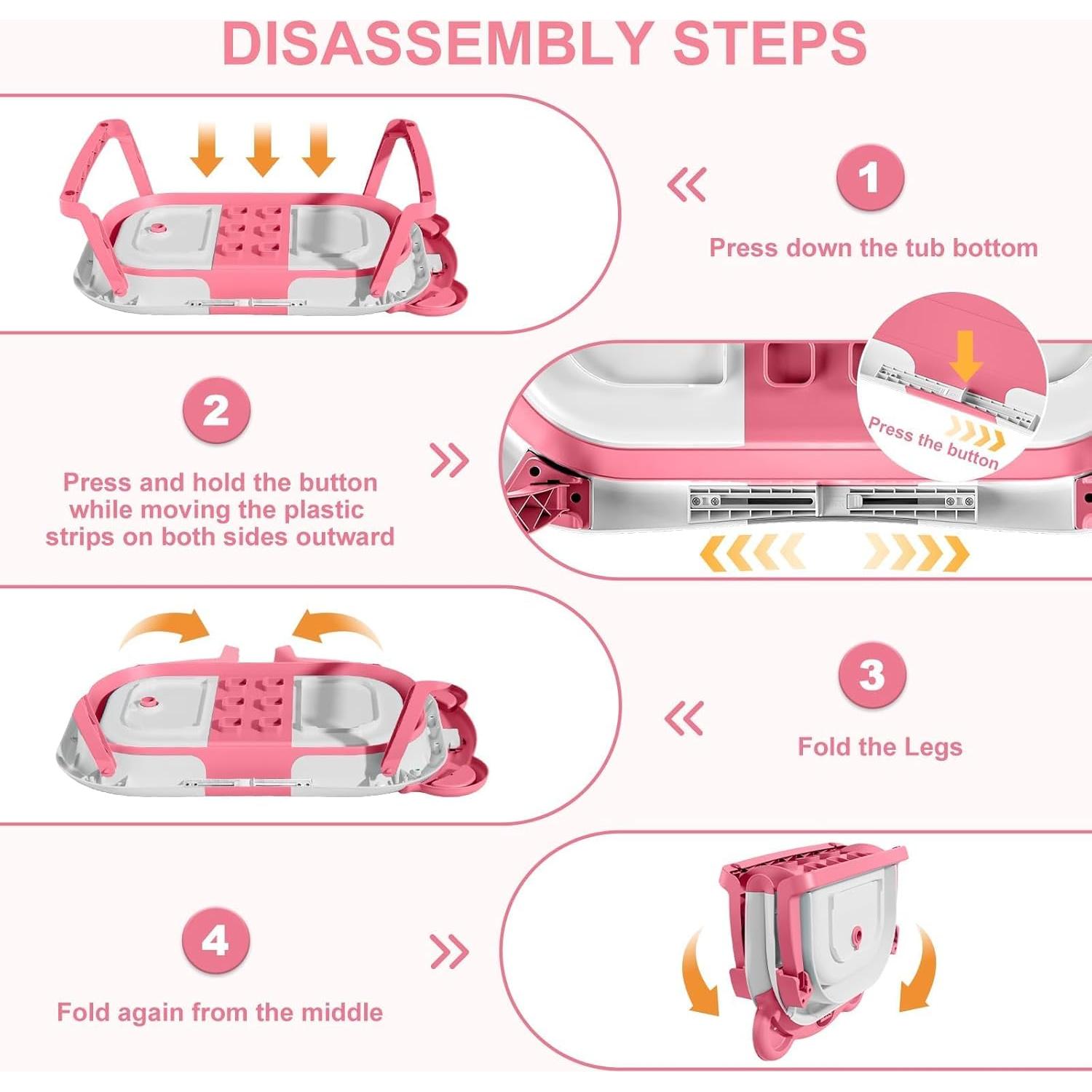 Bañera Plegable para Bebés TPN Rosa con Cojín y Termómetro