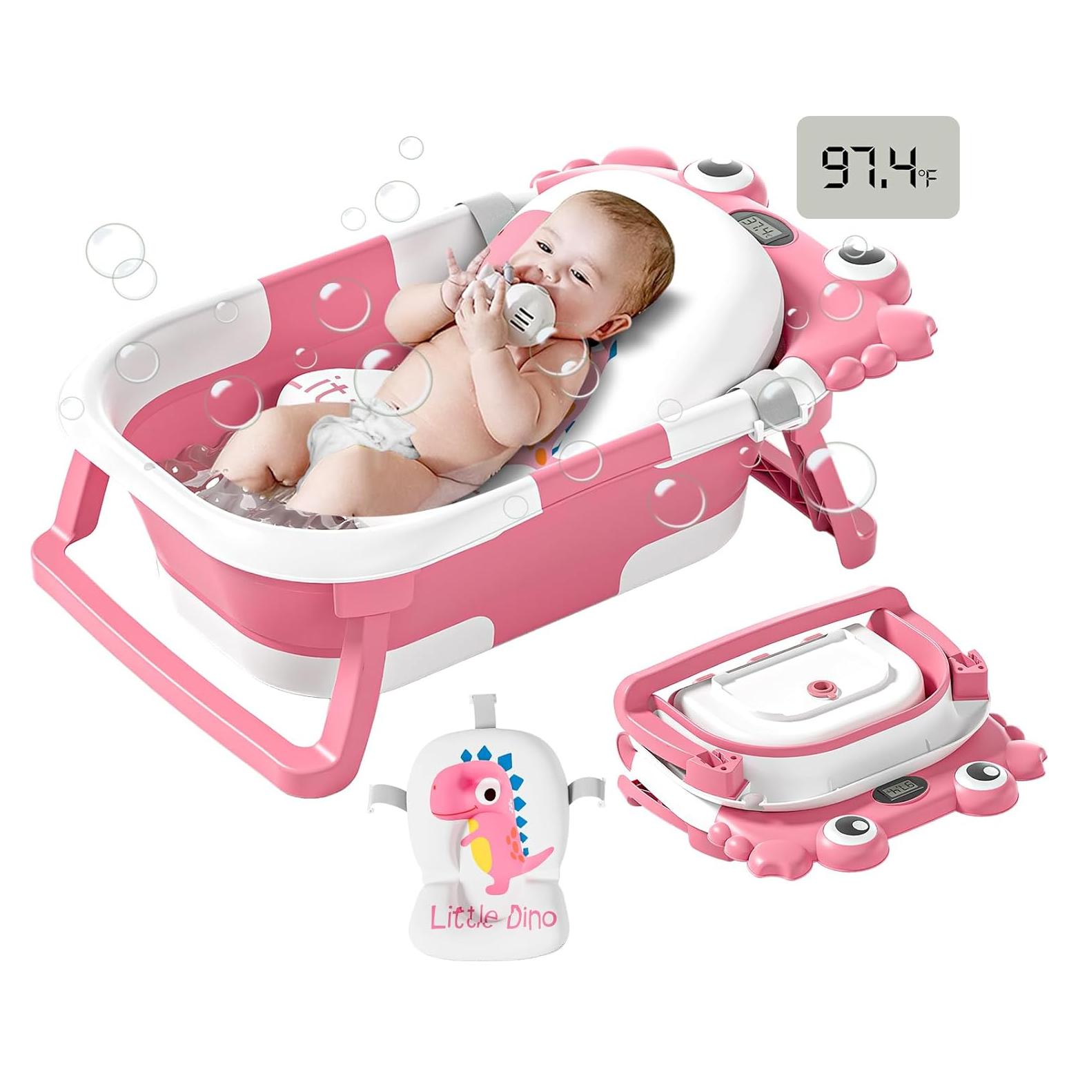 Bañera Plegable para Bebés WyfKyd Rosa con Monitor de Temperatura