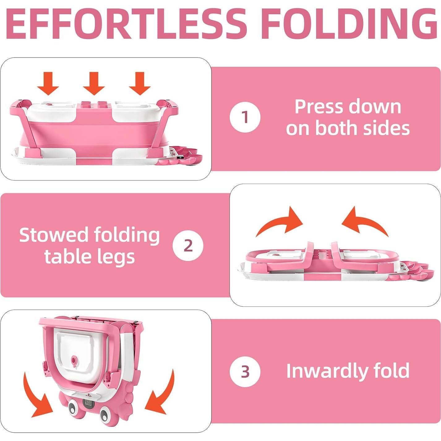 Bañera Plegable para Bebés WyfKyd Rosa con Monitor de Temperatura