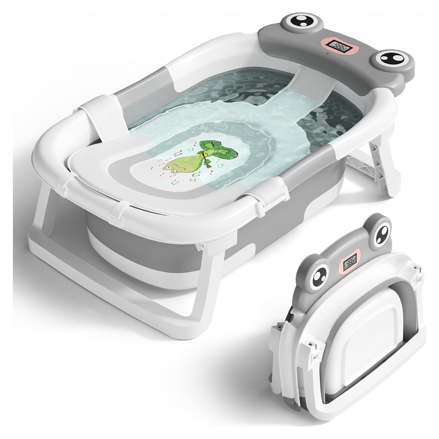 Bañera Plegable para Bebés Bunwag con Termómetro y Cojín - Gris