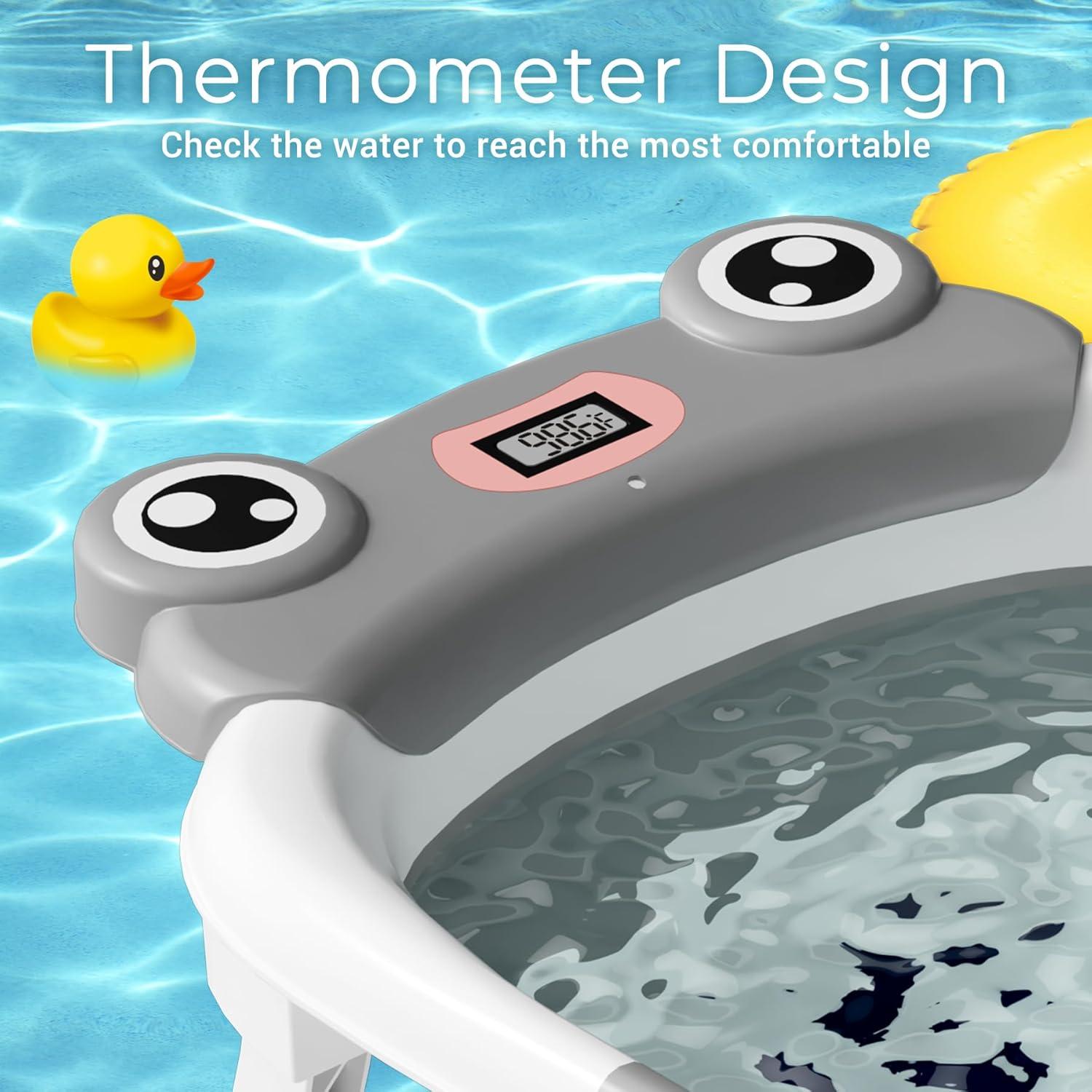 Bañera Plegable para Bebés Bunwag con Termómetro y Cojín - Gris