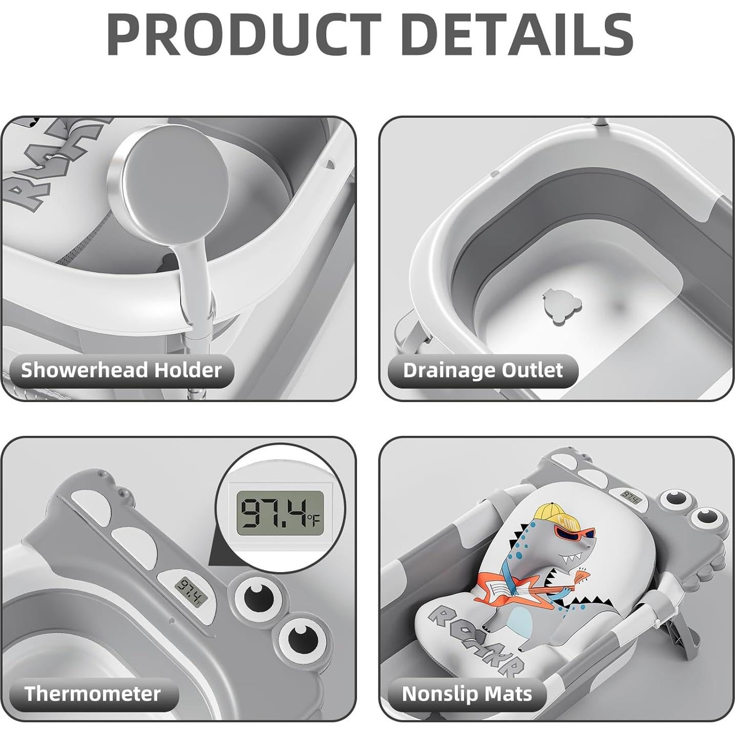 Bañera Plegable para Bebés TPN con Cojín y Termómetro