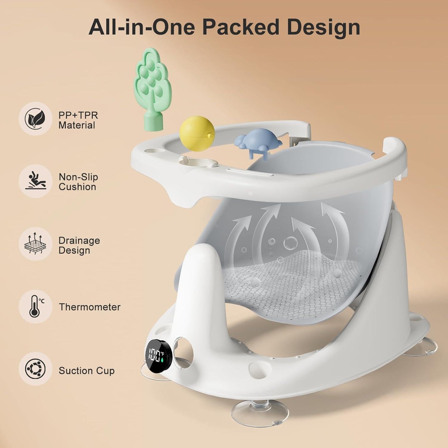 Asiento de Baño para Bebés DZMDIP Gris con Termómetro