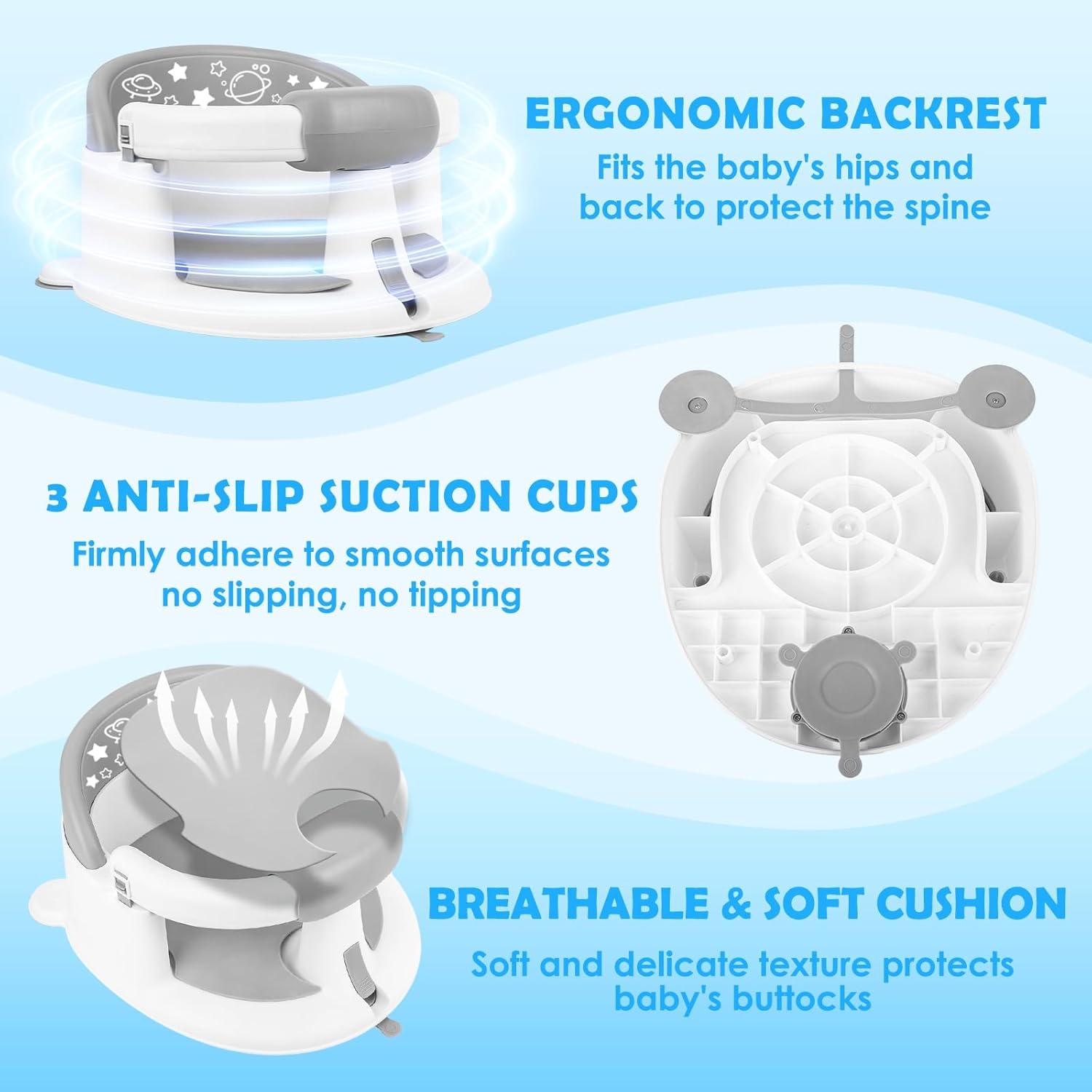 Asiento de Baño para Bebés 6 Meses, Gris, Antideslizante