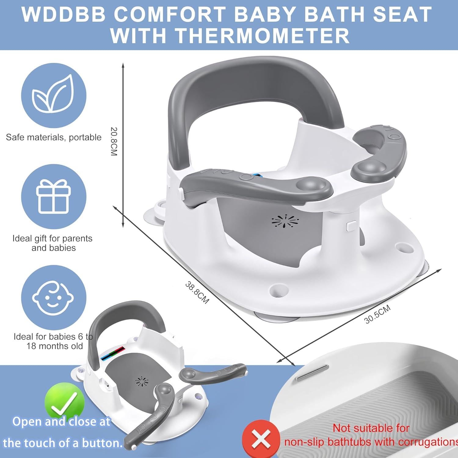 Asiento de baño Wddbb para bebés 6-12 meses con ventosas