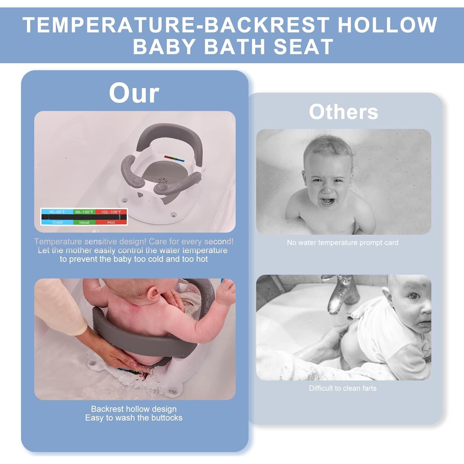 Asiento de baño Wddbb para bebés 6-12 meses con ventosas