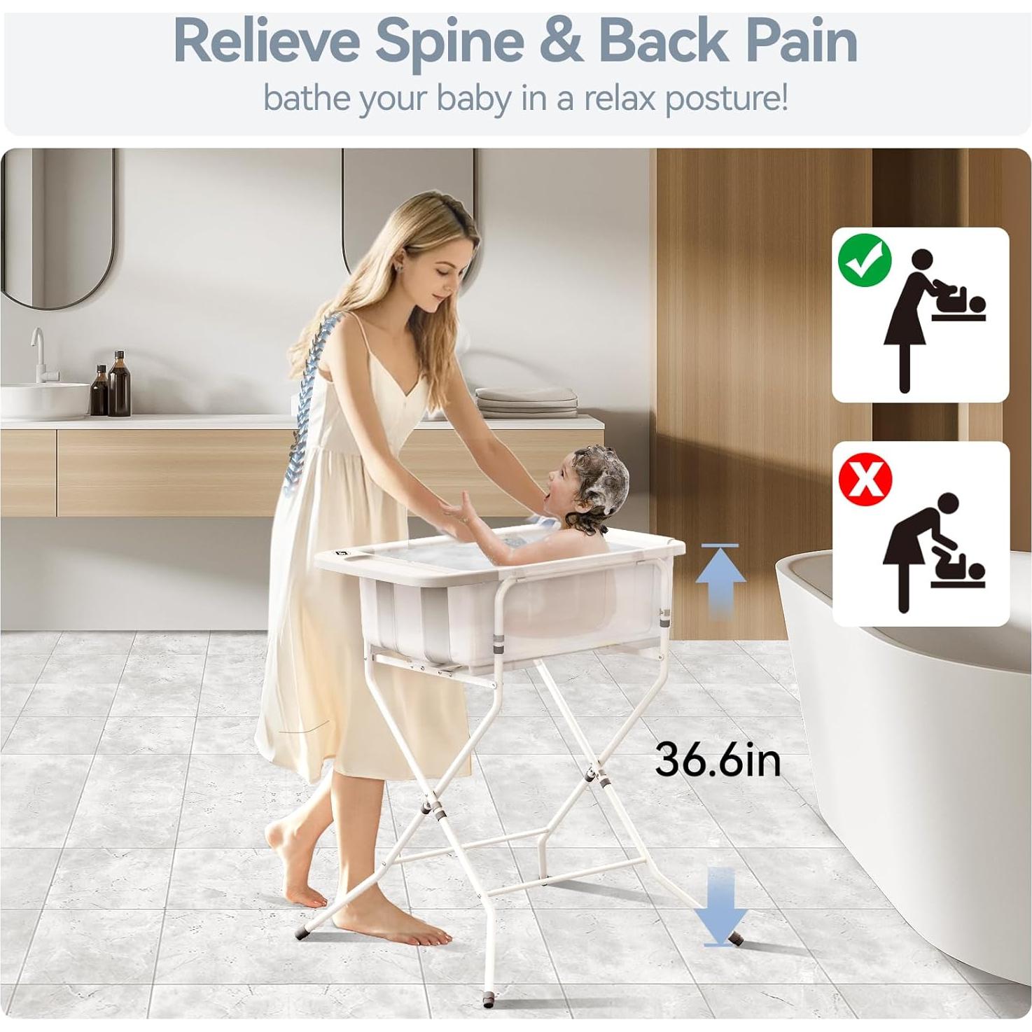 Bañera Plegable para Bebés Elyelsanns con Soporte y Termómetro