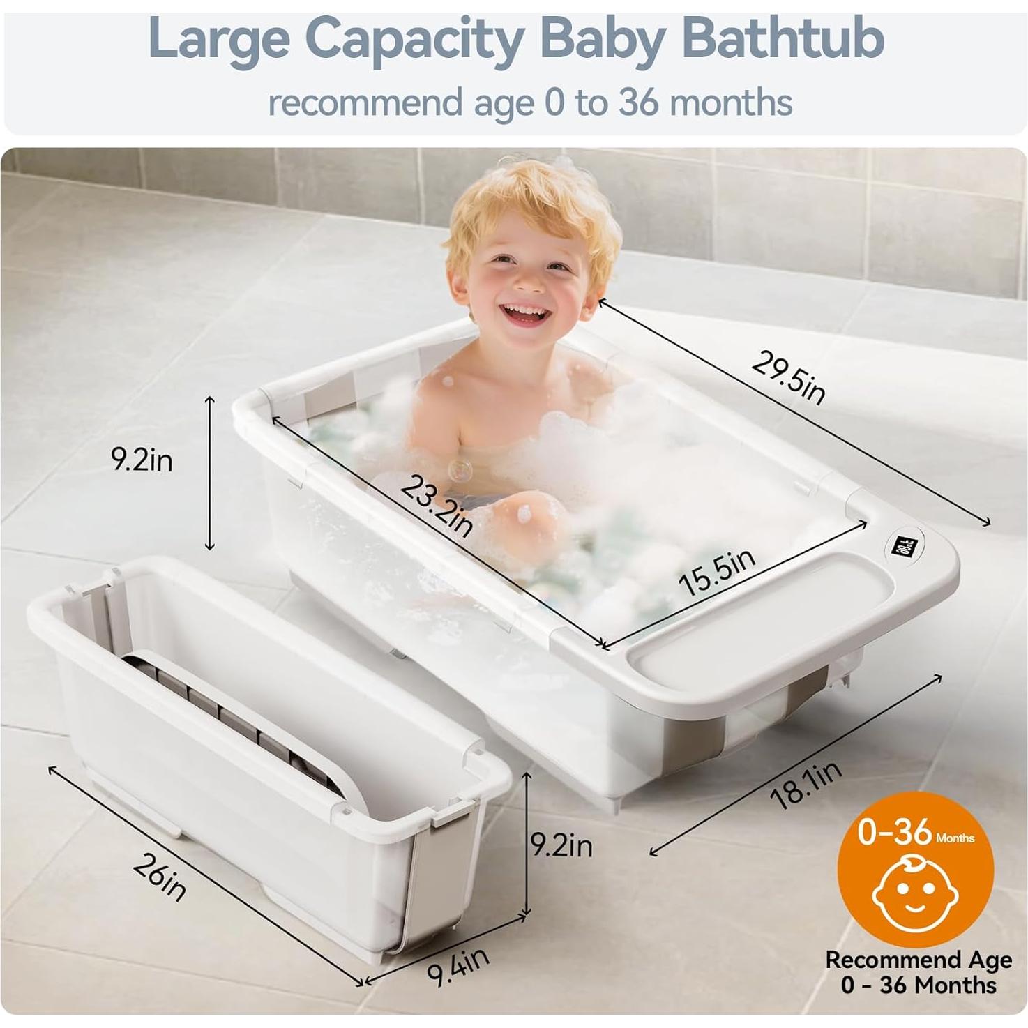 Bañera Plegable para Bebés Elyelsanns con Soporte y Termómetro