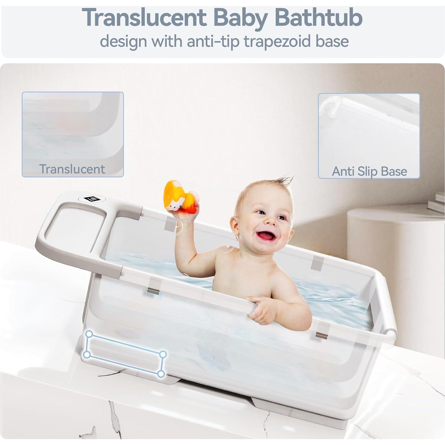 Bañera Plegable para Bebés Elyelsanns con Soporte y Termómetro