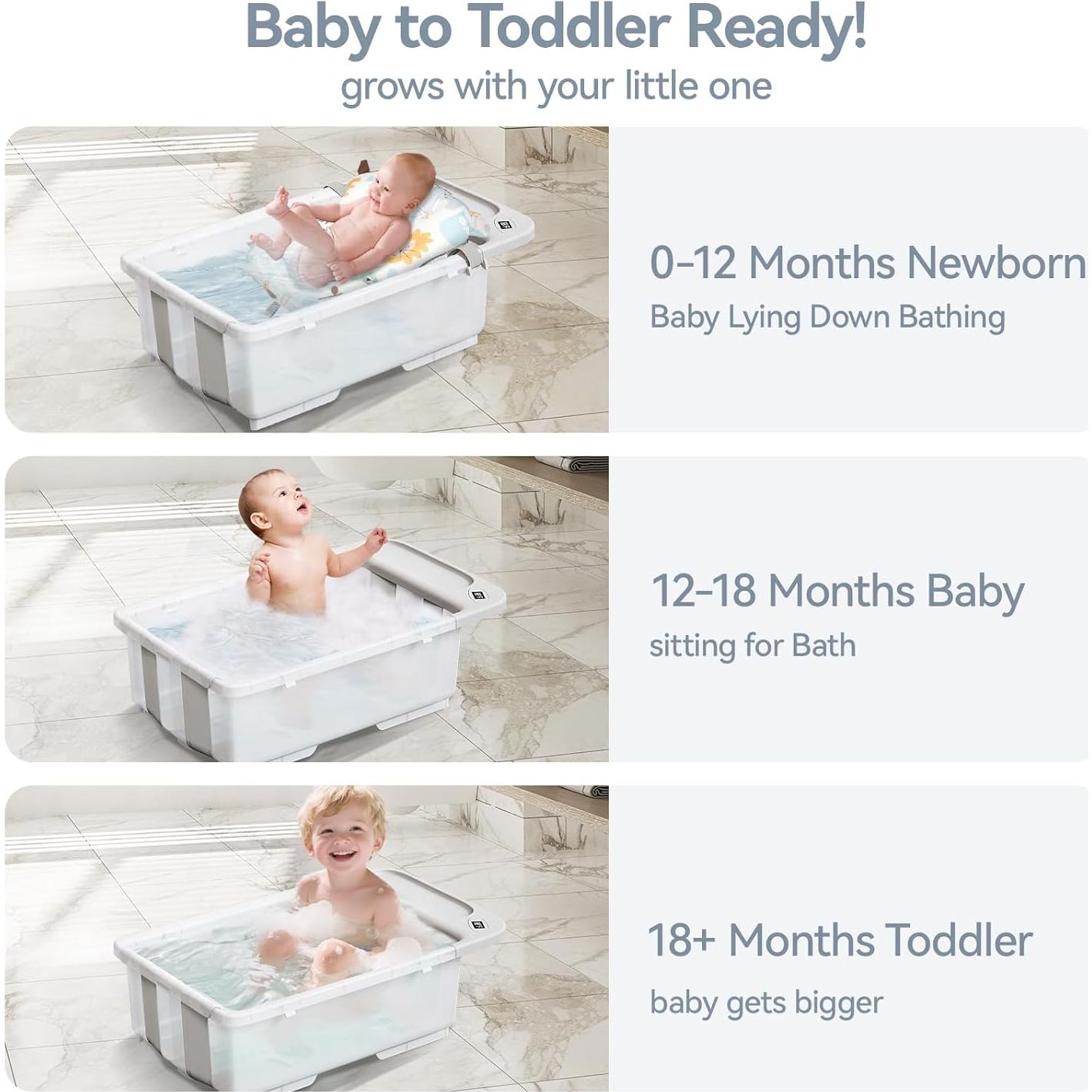 Bañera Plegable para Bebés Elyelsanns con Soporte y Termómetro