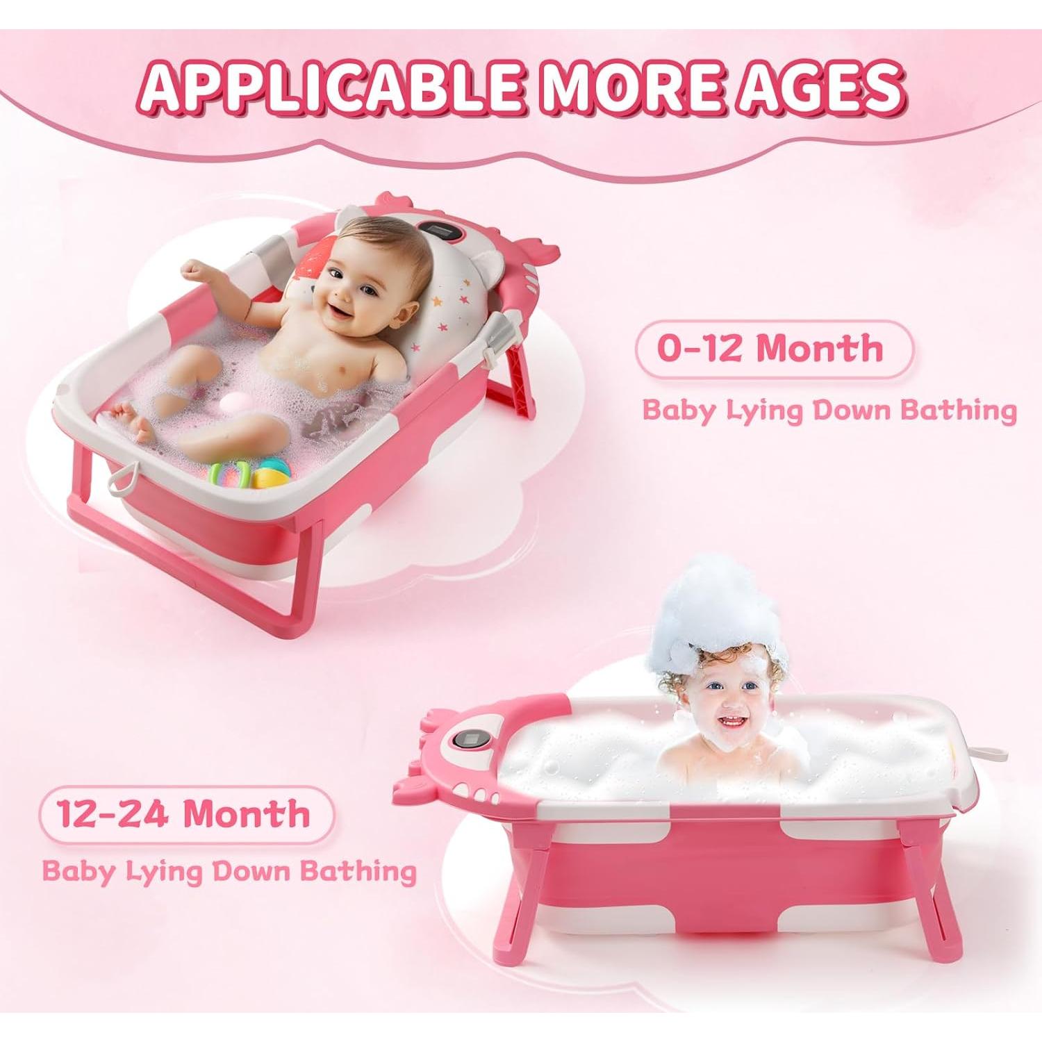 Bañera Plegable para Bebés con Termómetro y Cojín Gris Cangrejo