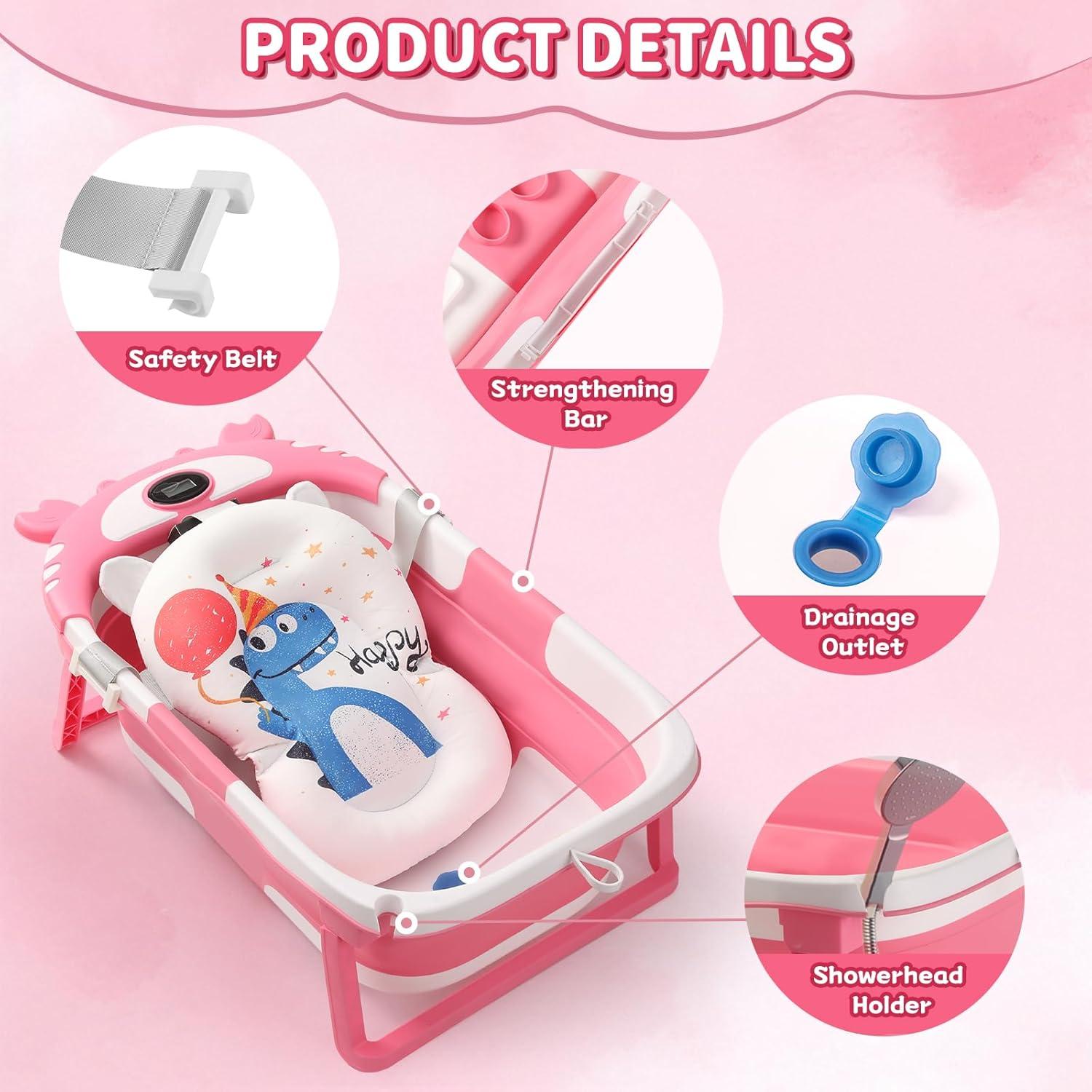 Bañera Plegable para Bebés con Termómetro y Cojín Gris Cangrejo