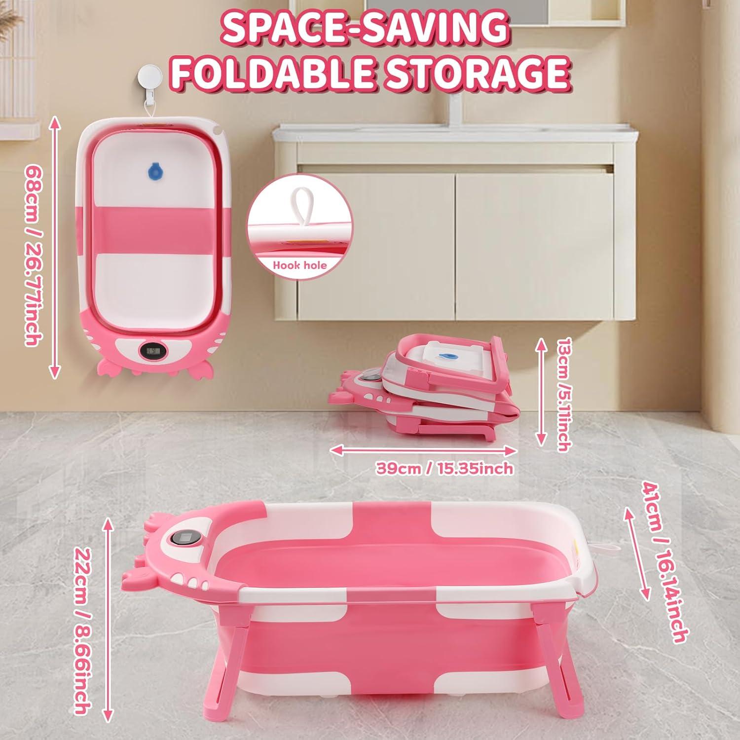 Bañera Plegable para Bebés con Termómetro y Cojín Gris Cangrejo