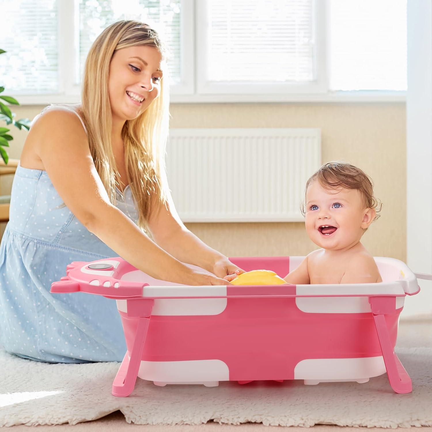 Bañera Plegable para Bebés con Termómetro y Cojín Gris Cangrejo