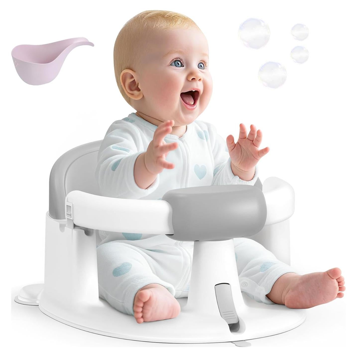 Asiento de Baño para Bebés Gris - Con Ventosas y Soporte 360°