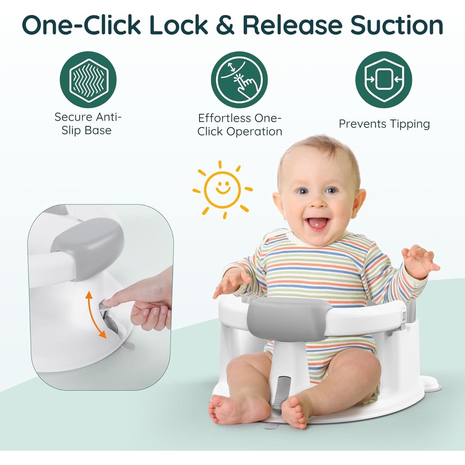 Asiento de Baño para Bebés Gris - Con Ventosas y Soporte 360°