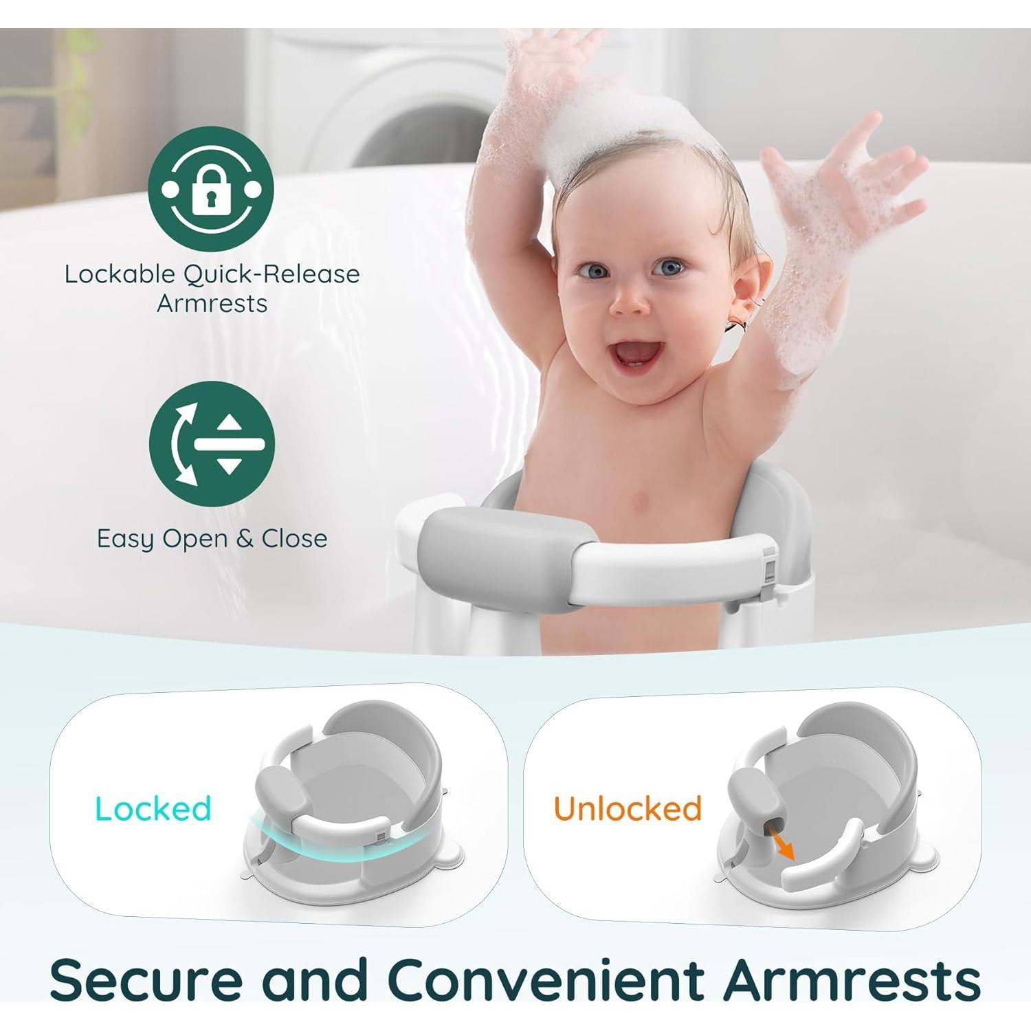 Asiento de Baño para Bebés Gris - Con Ventosas y Soporte 360°