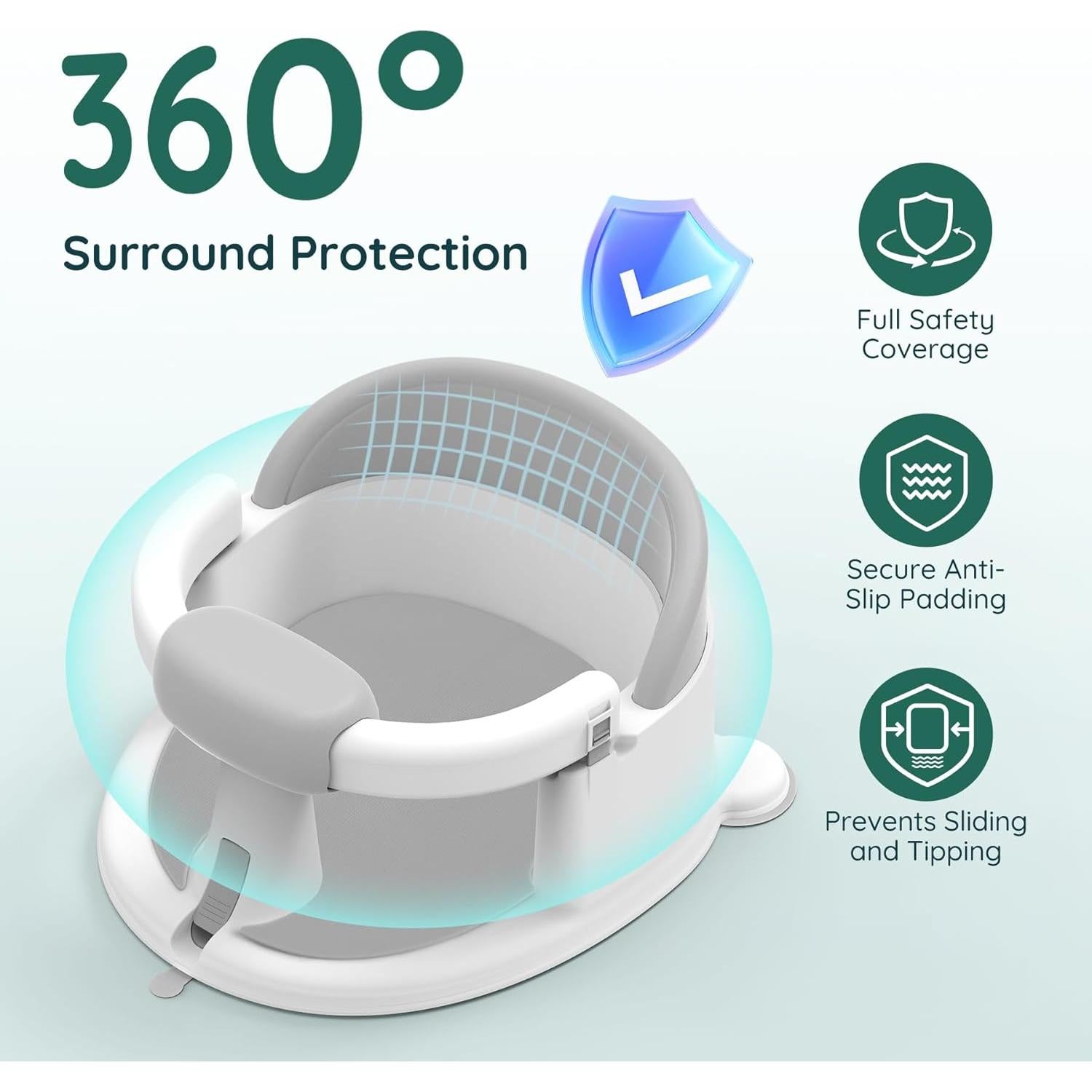 Asiento de Baño para Bebés Gris - Con Ventosas y Soporte 360°