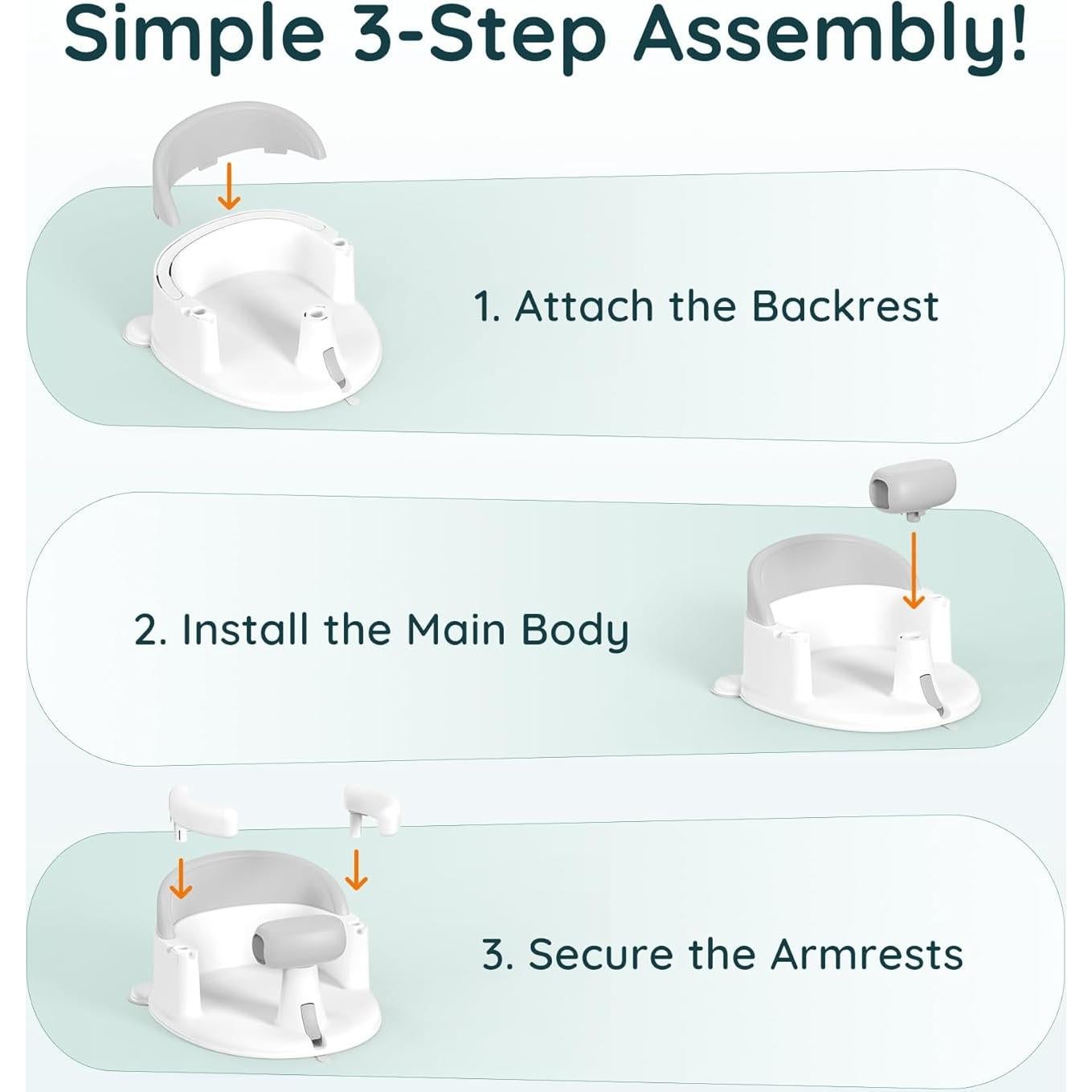 Asiento de Baño para Bebés Gris - Con Ventosas y Soporte 360°