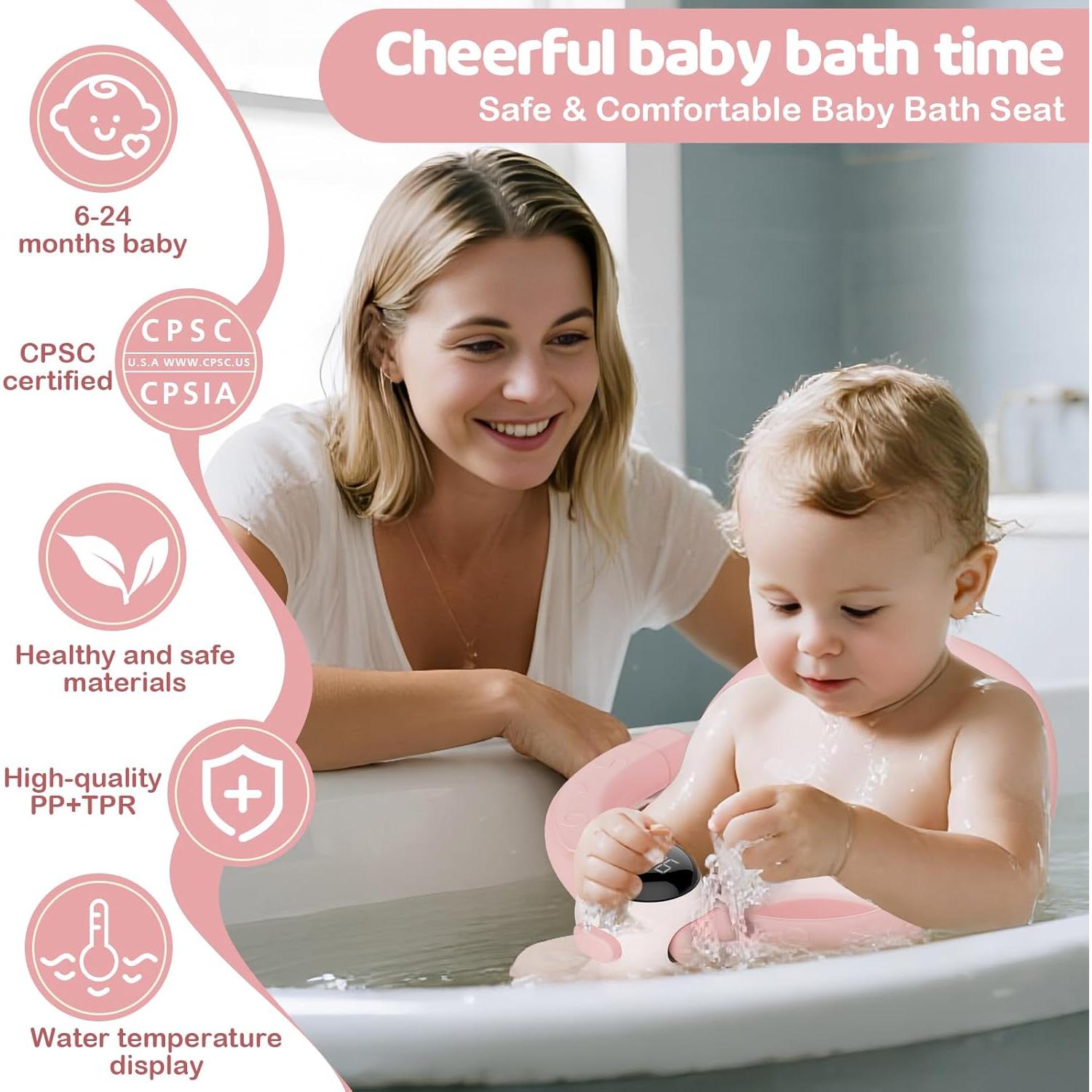 Asiento de Baño para Bebés TOSGN Rosa con Pantalla de Temperatura