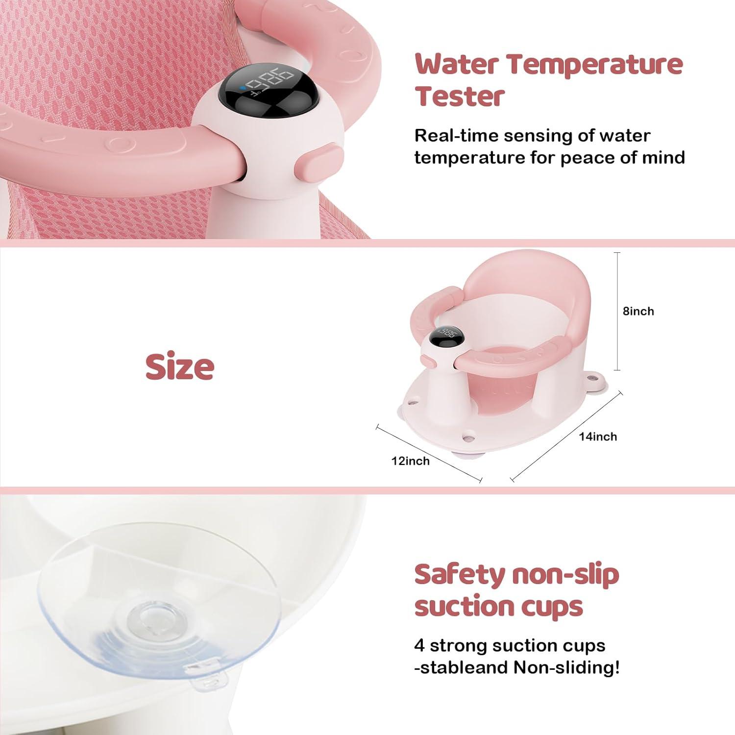 Asiento de Baño para Bebés TOSGN Rosa con Pantalla de Temperatura