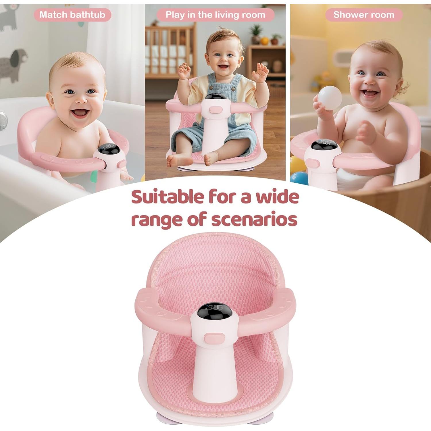 Asiento de Baño para Bebés TOSGN Rosa con Pantalla de Temperatura