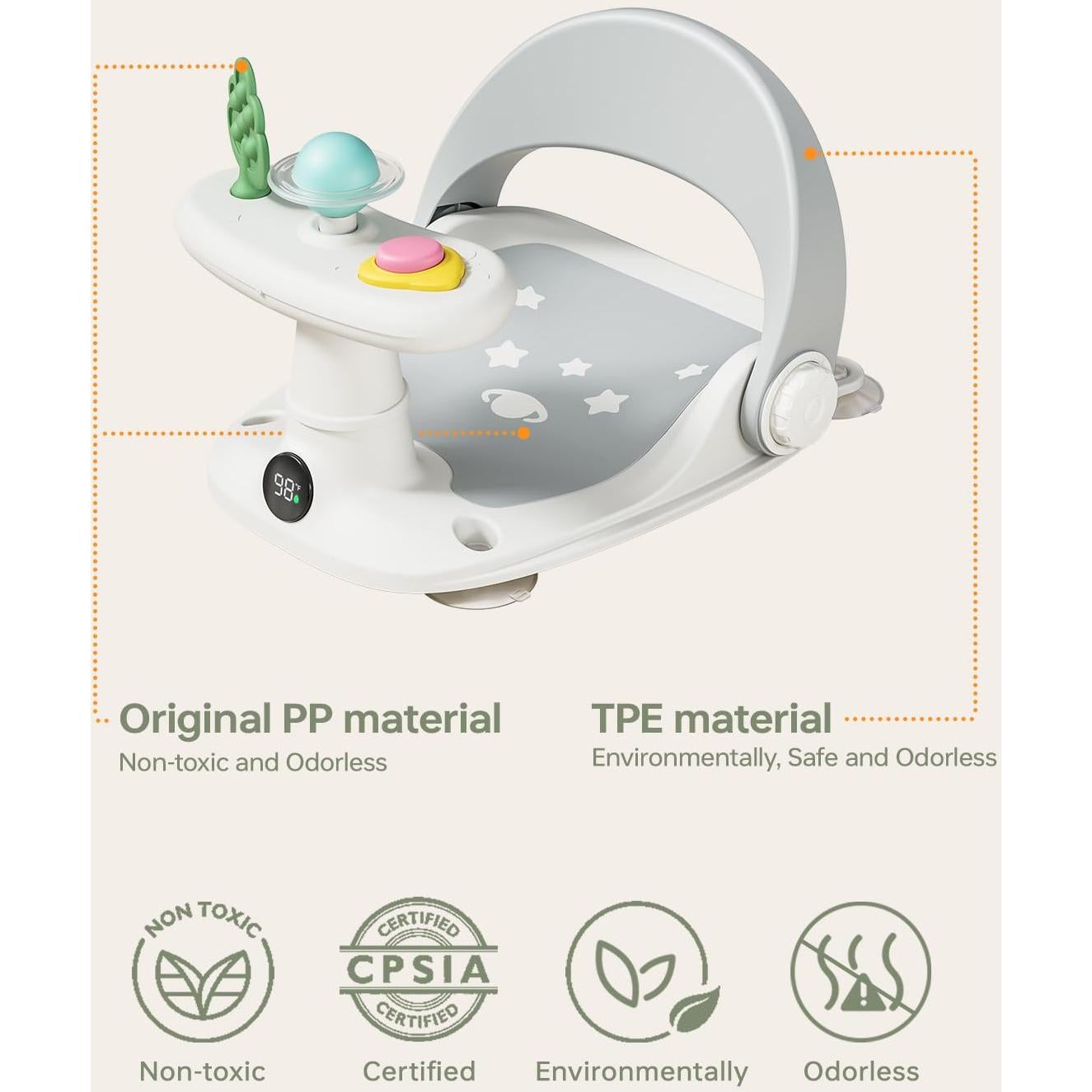 Asiento de Baño Antideslizante para Bebés Gris - 0 a 25 kg