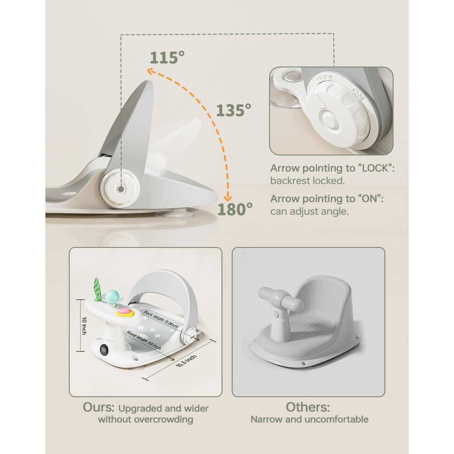 Asiento de Baño Antideslizante para Bebés Gris - 0 a 25 kg