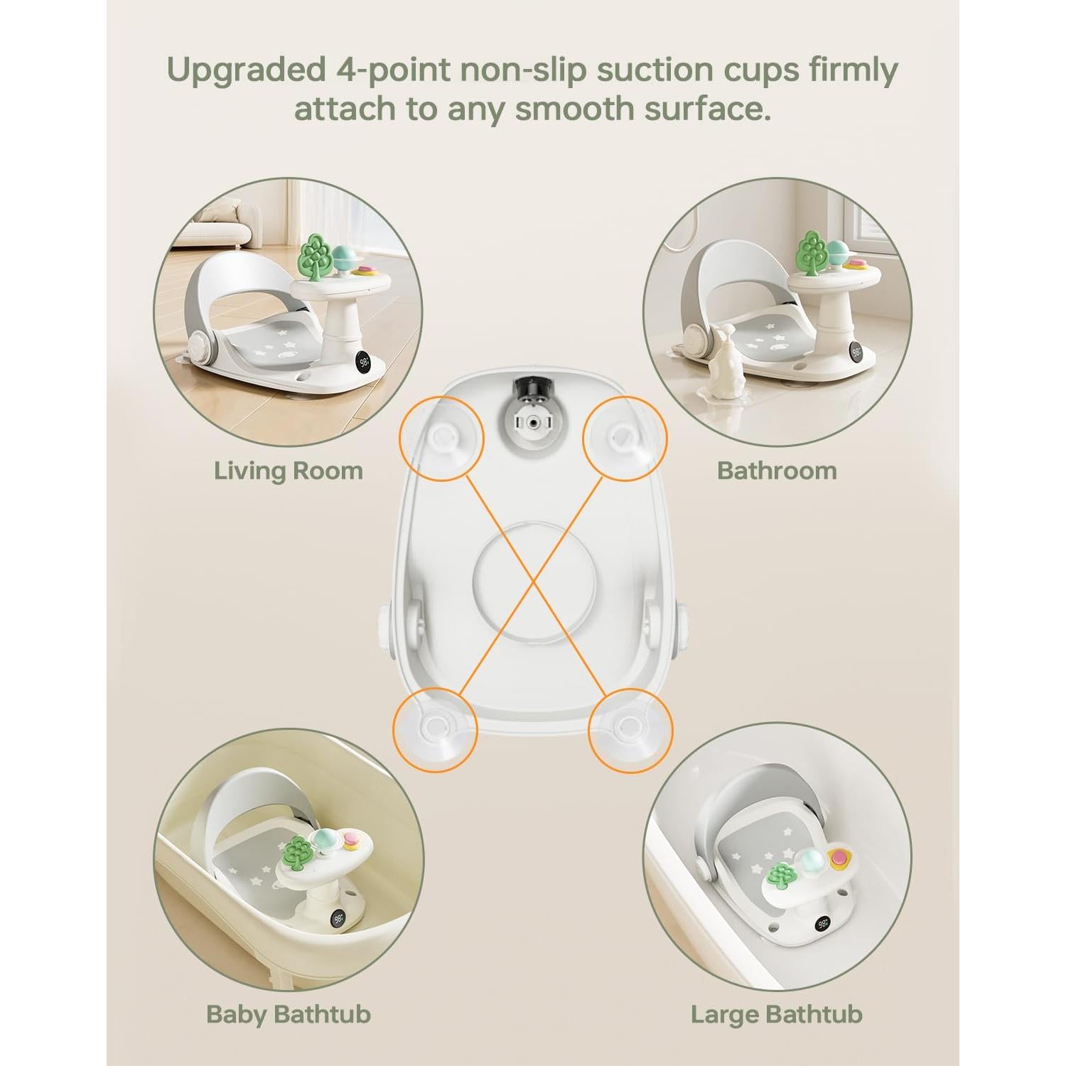 Asiento de Baño Antideslizante para Bebés Gris - 0 a 25 kg