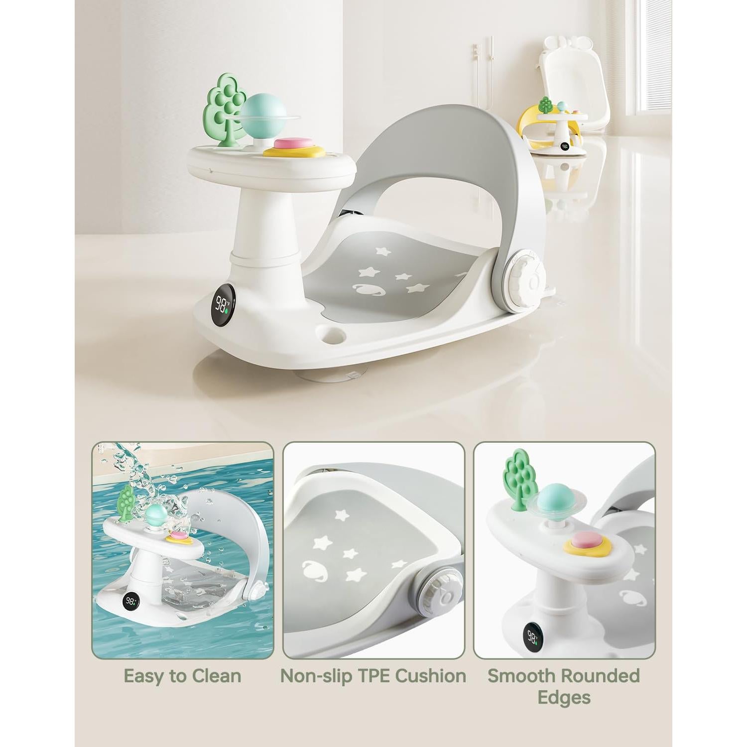 Asiento de Baño Antideslizante para Bebés Gris - 0 a 25 kg