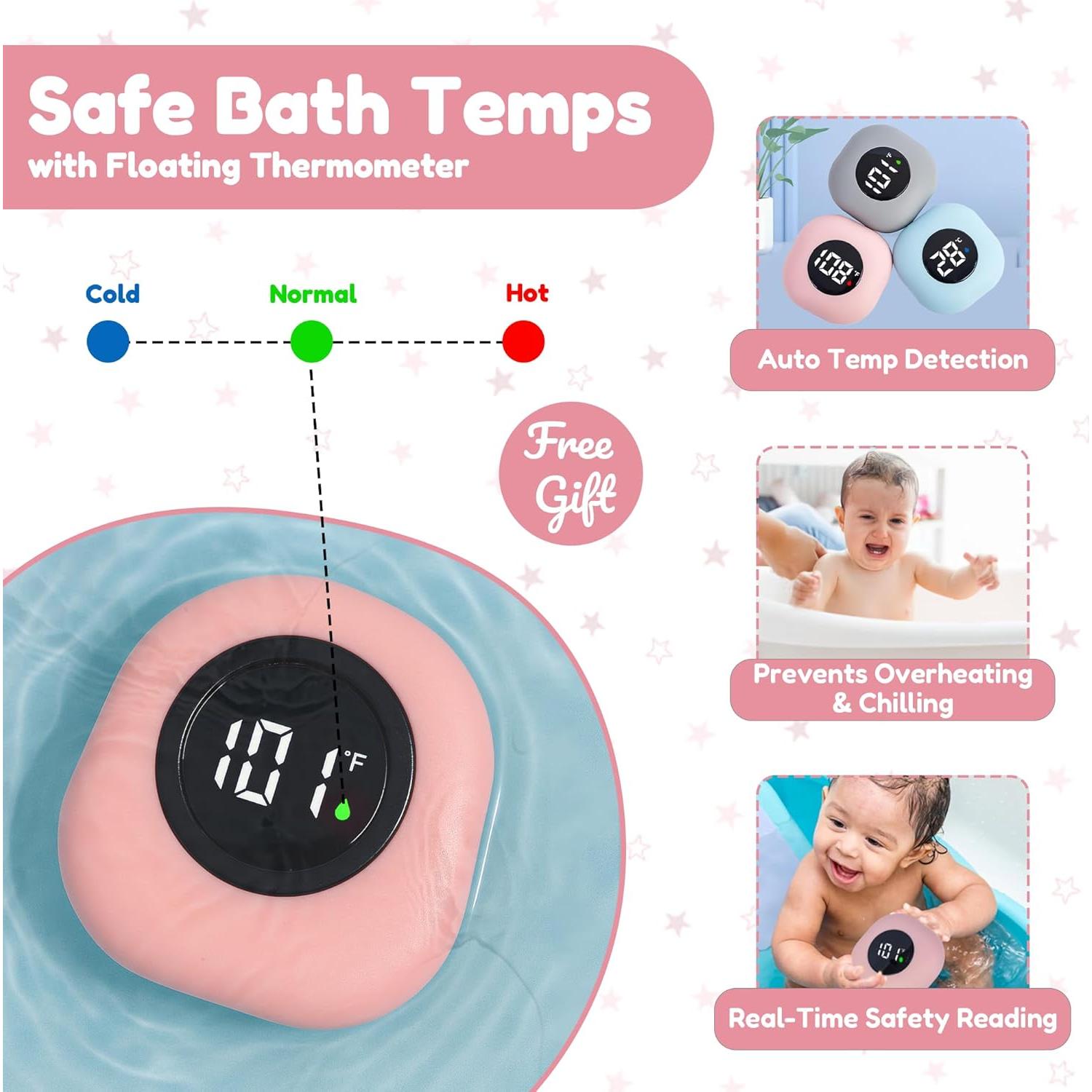 Asiento de Baño para Bebés Jetfresh Rosa con Termómetro Flotante